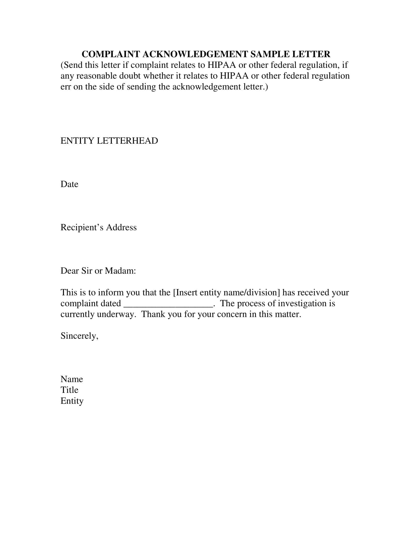 letter of complaint example letter of complaint example