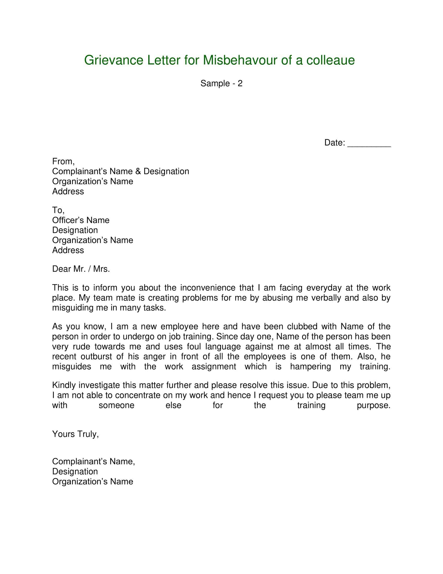 letter of grievance letter of grievance