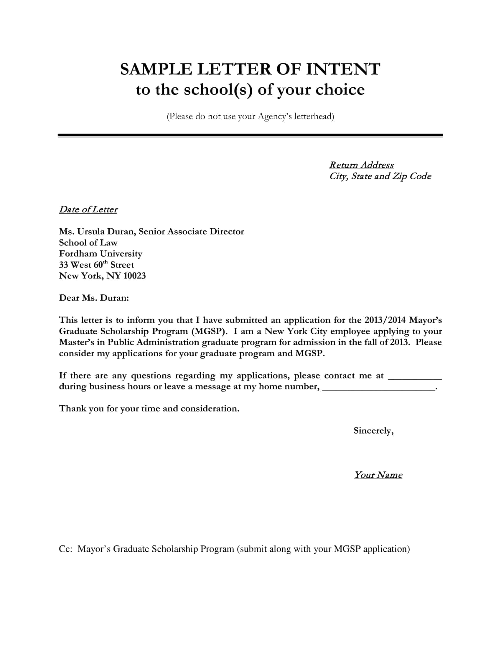 letter of intent format letter of intent format