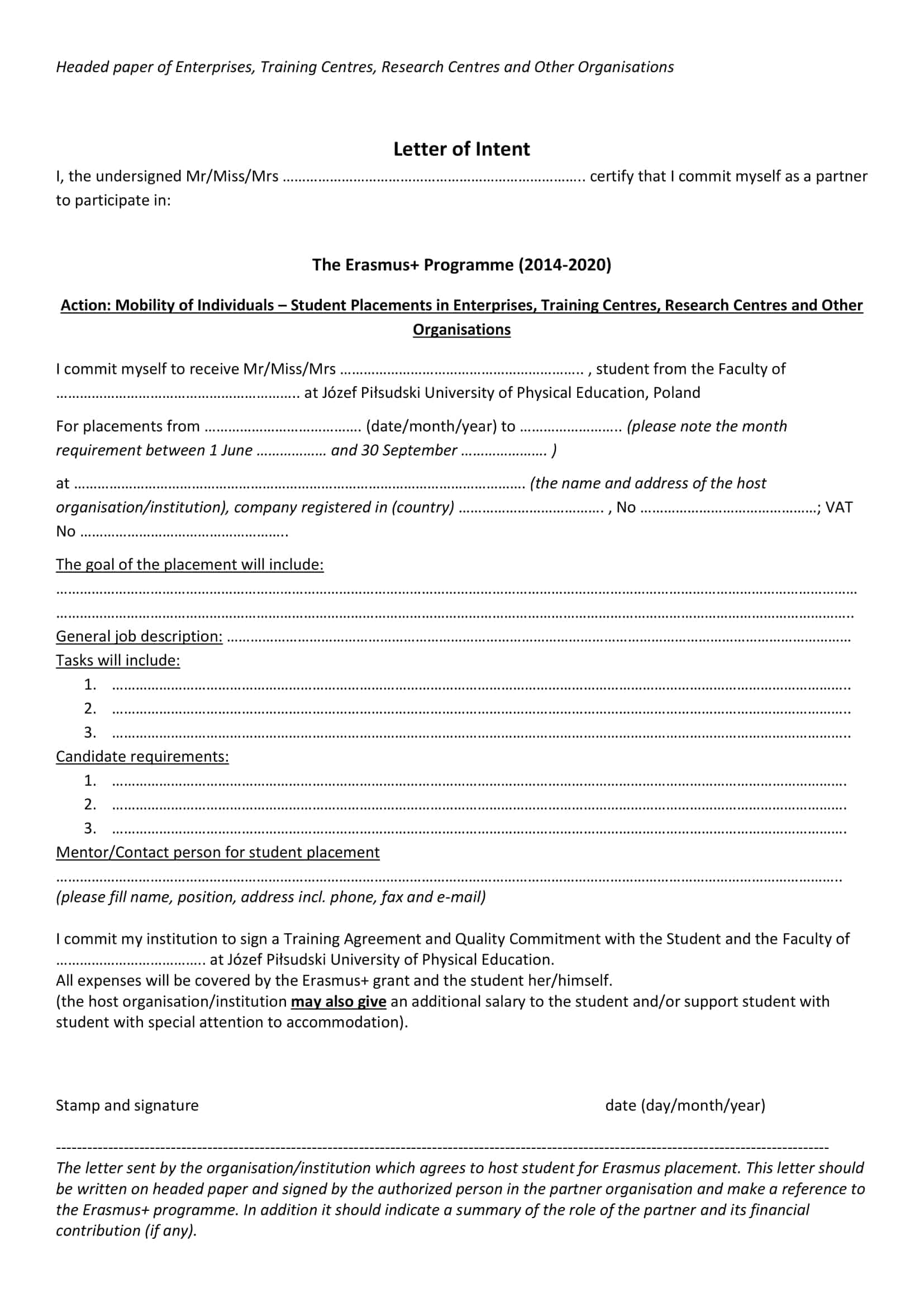 letter of intent sample for job letter of intent sample for job