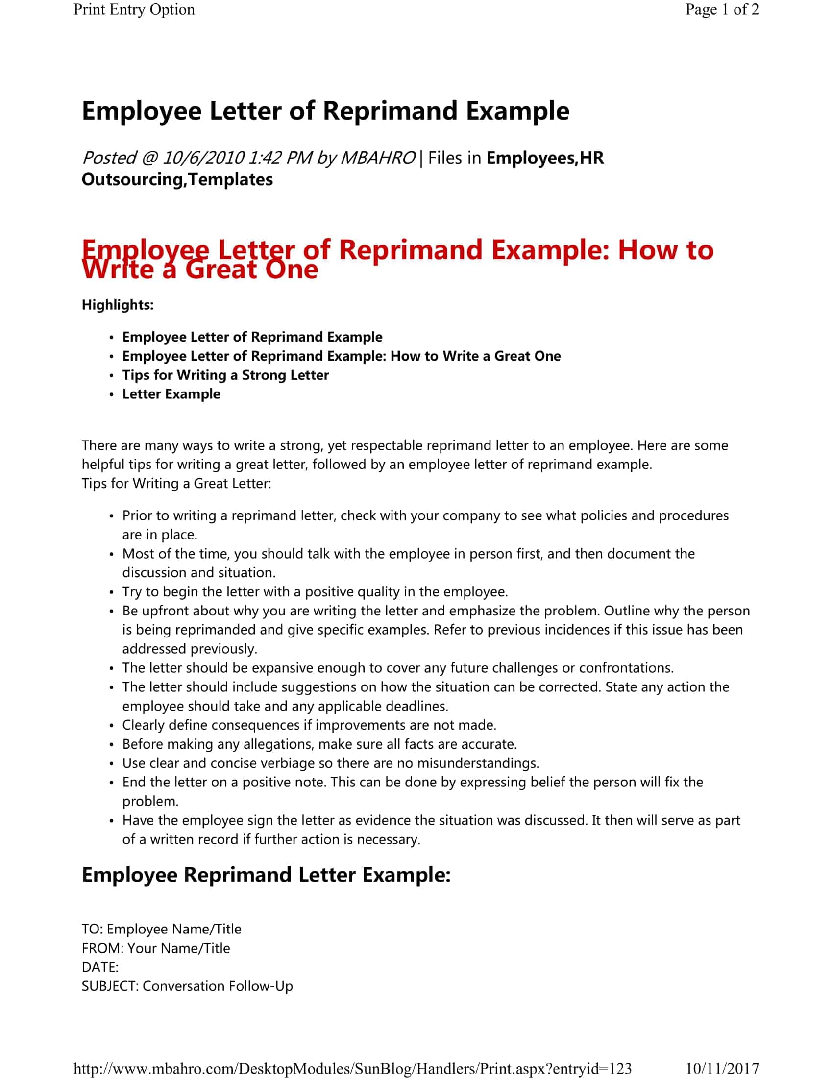 letter of reprimand template letter of reprimand template