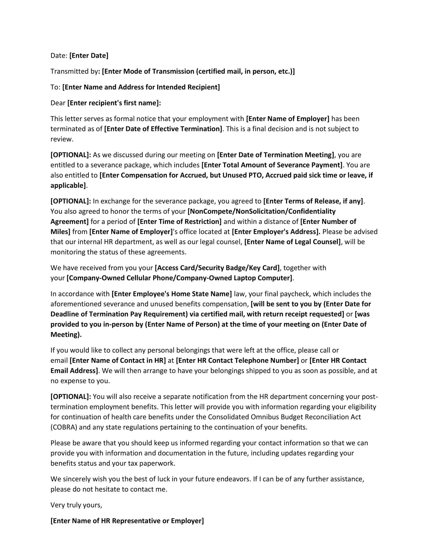 letter of termination template letter of termination template