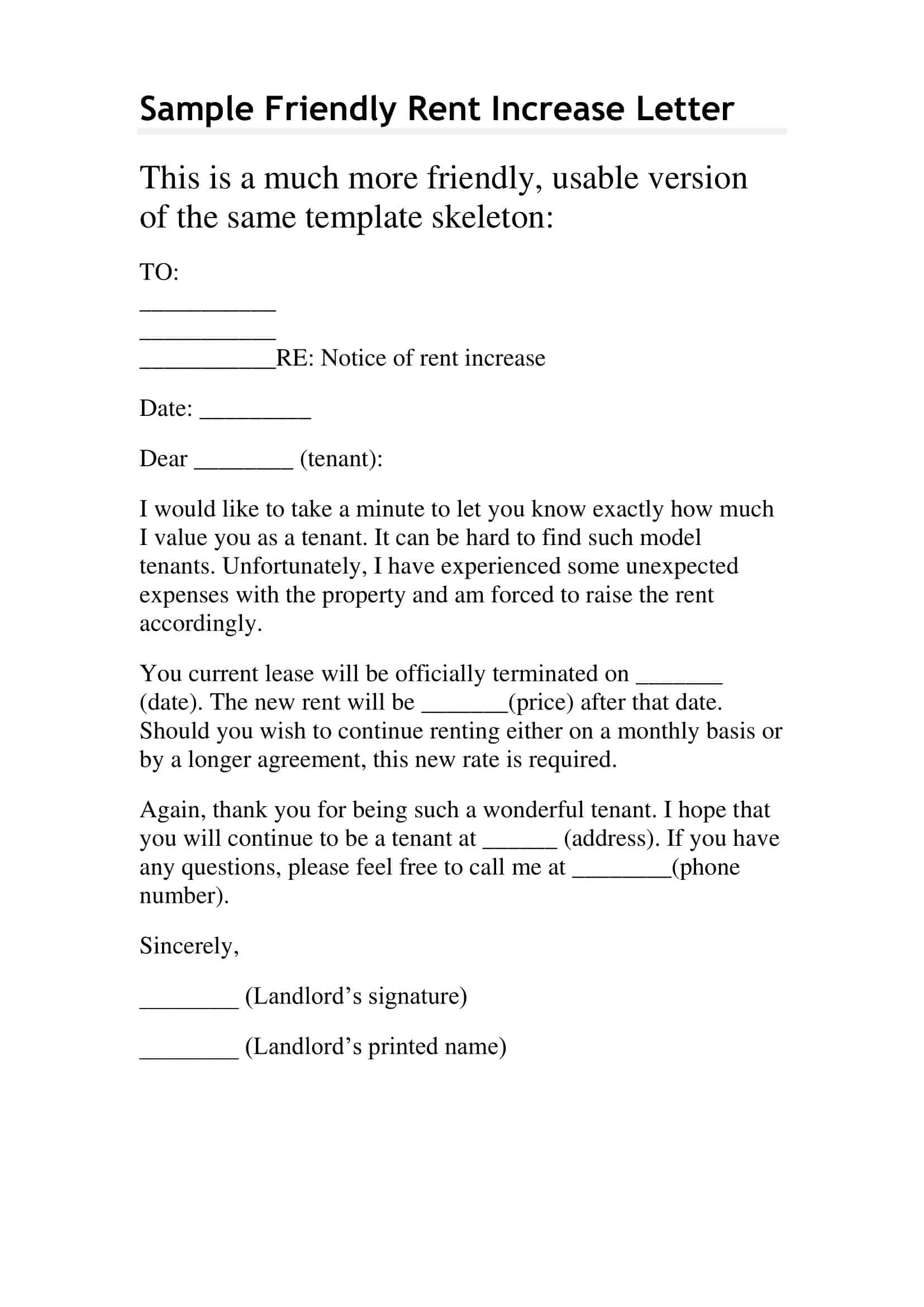 letter to increase rent to tenant letter to increase rent to tenant
