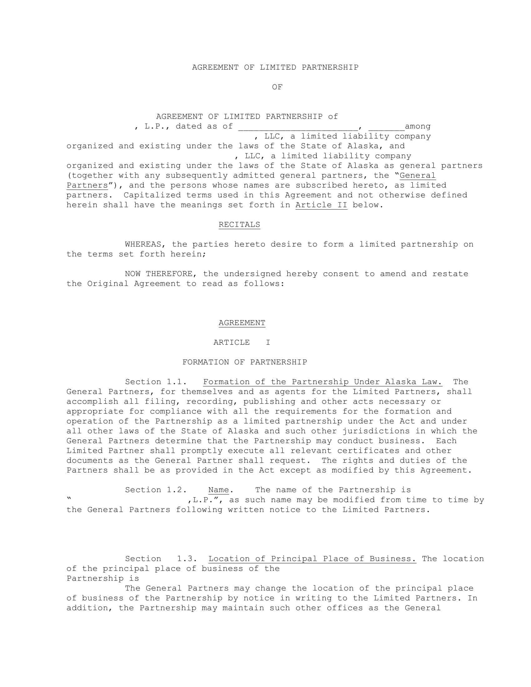 limited partnership agreement word limited partnership agreement word