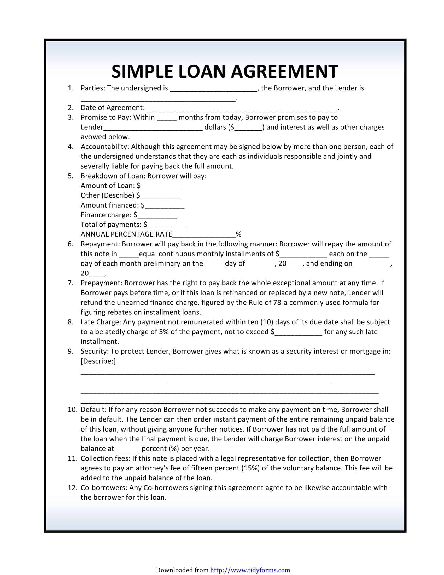 Free Printable Loan Agreement Template [Simple Contract] Word, PDF