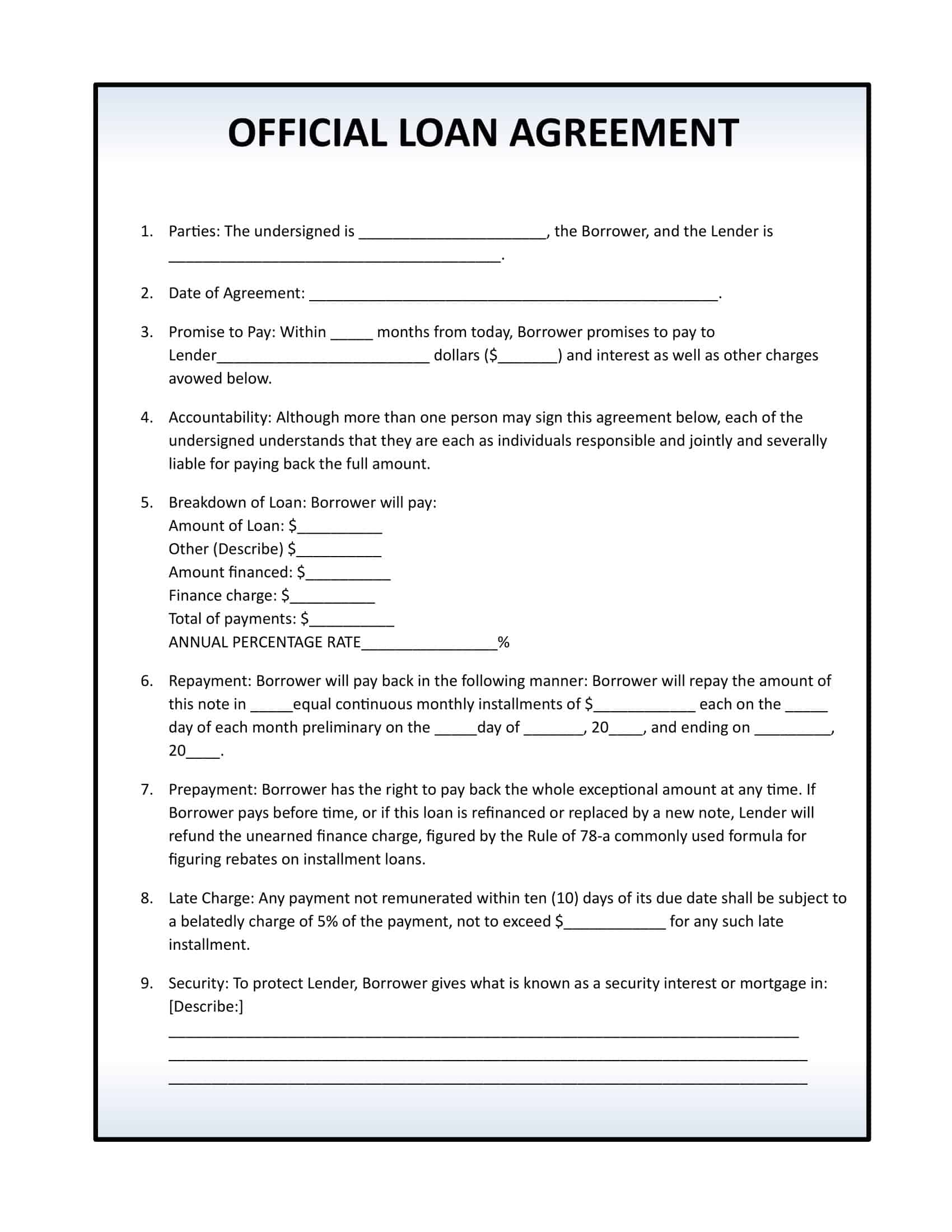 loan template agreement loan template agreement
