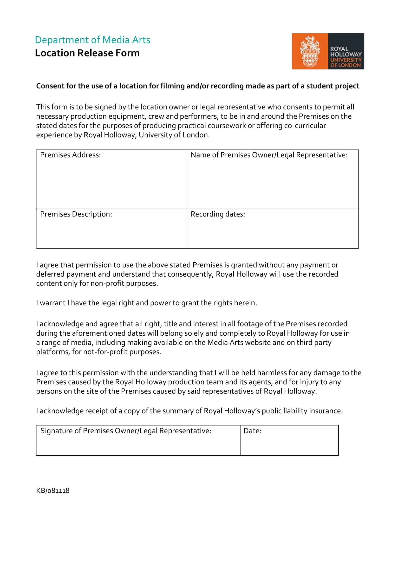 location film release form location film release form