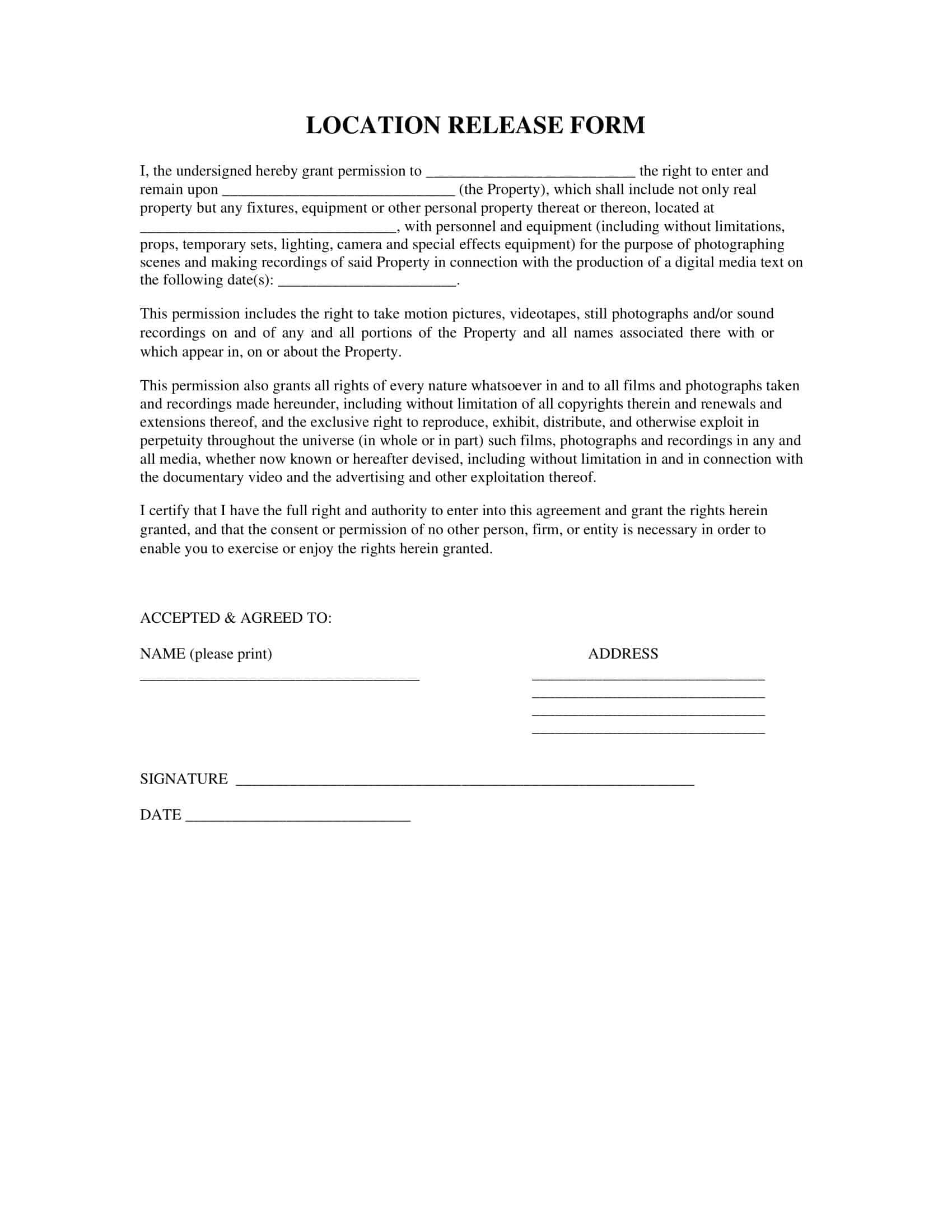 location release form template location release form template