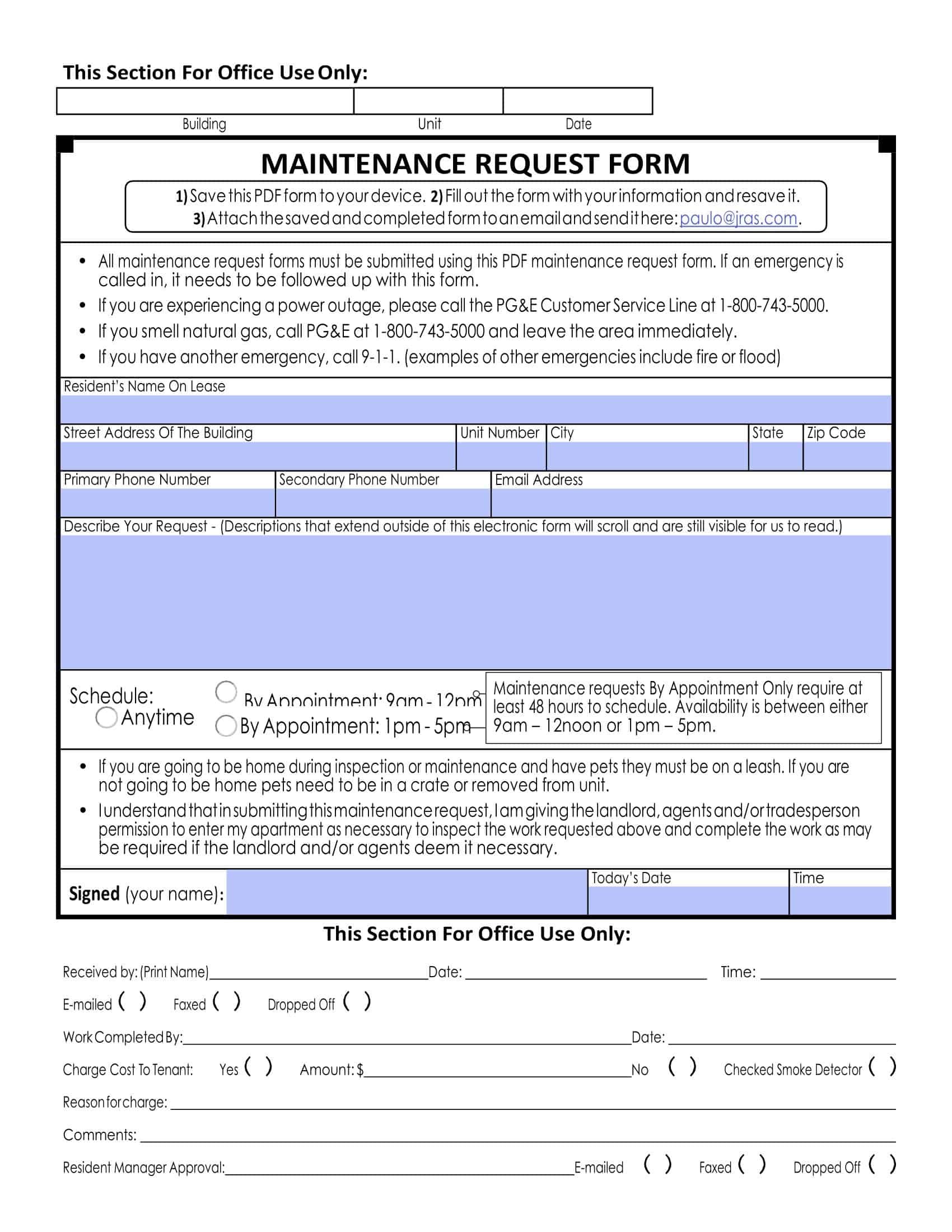 maintenance service request form maintenance service request form