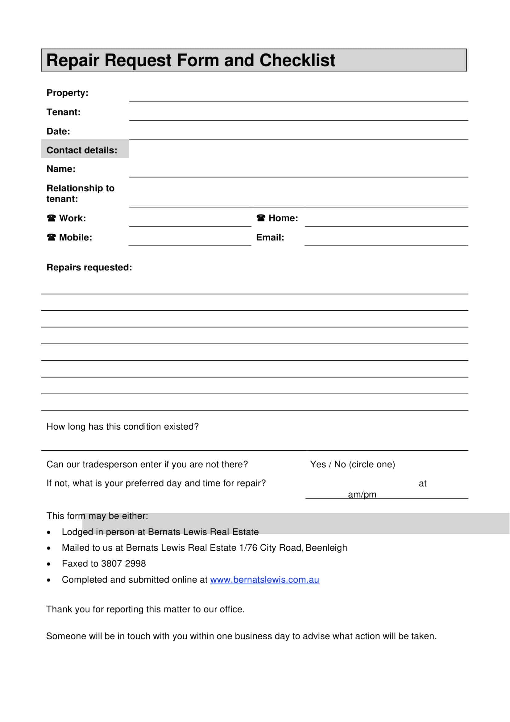 maintenance work request form maintenance work request form