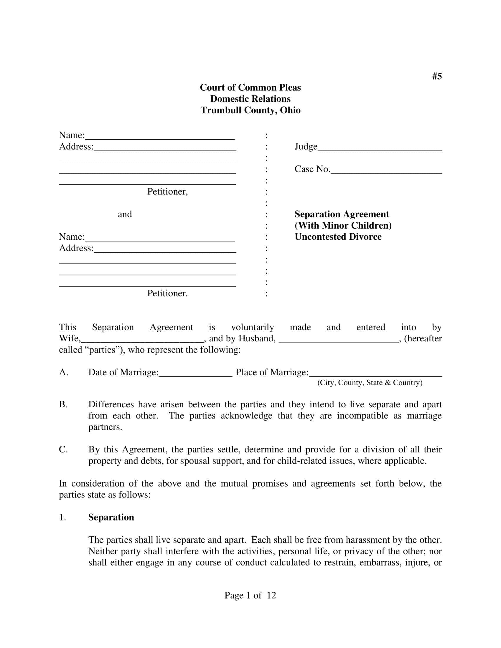 marriage separation agreement marriage separation agreement
