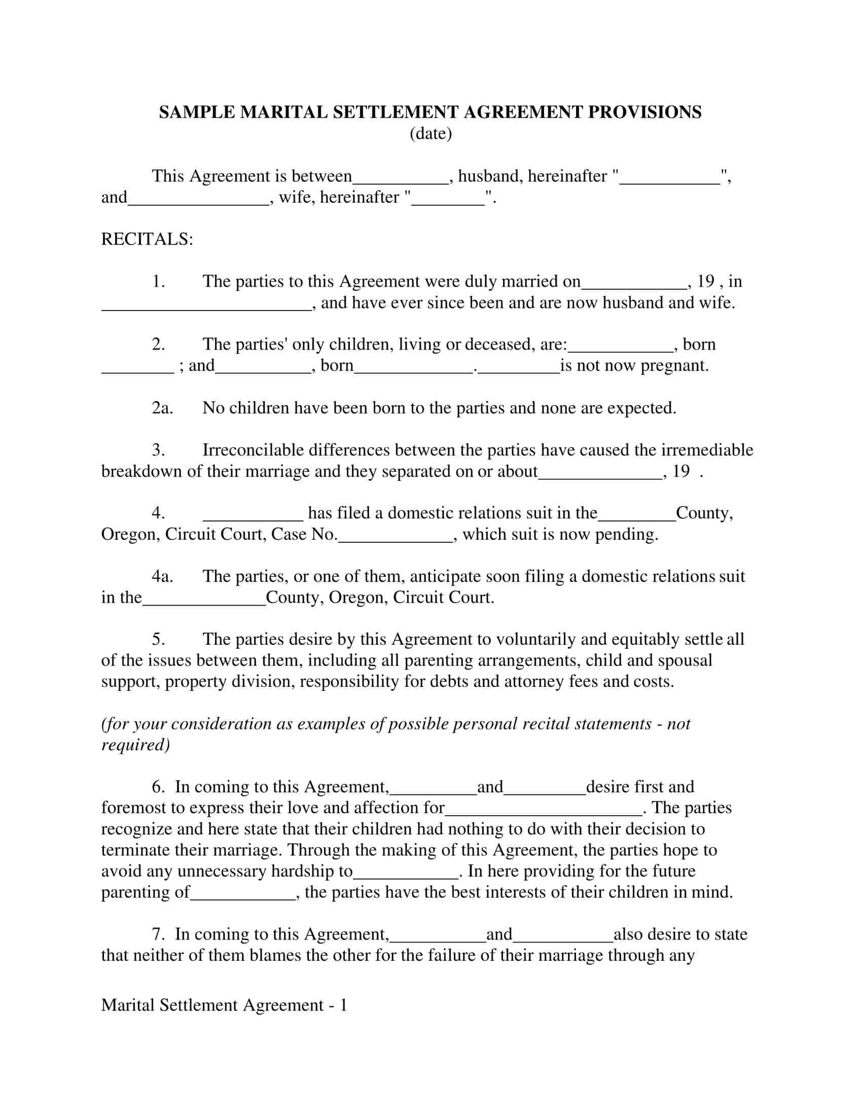 marriage settlement agreement marriage settlement agreement