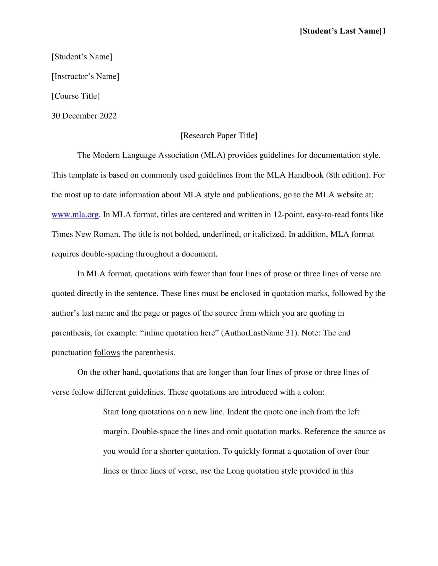 Free Printable MLA Format Templates [Word, PDF] Blank Example