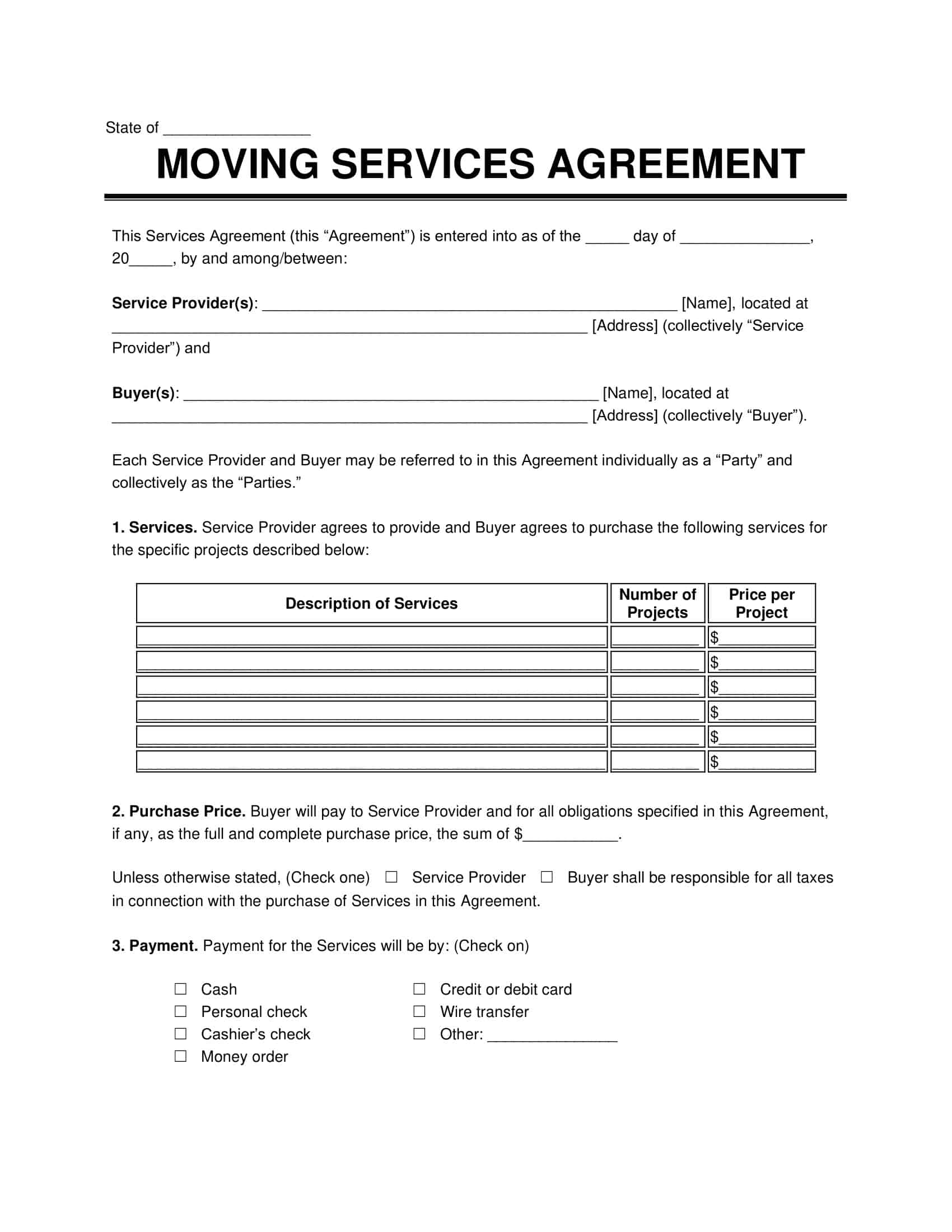moving company contract template moving company contract template