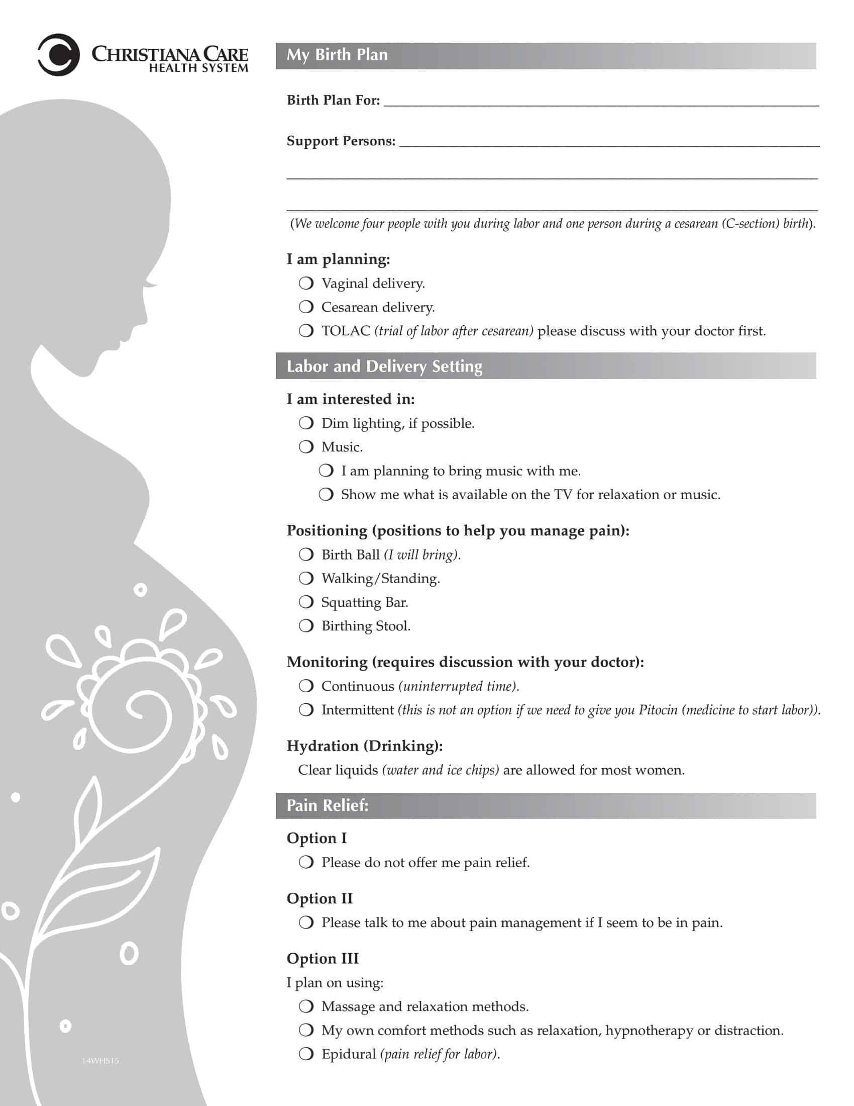 natural birth plan template natural birth plan template