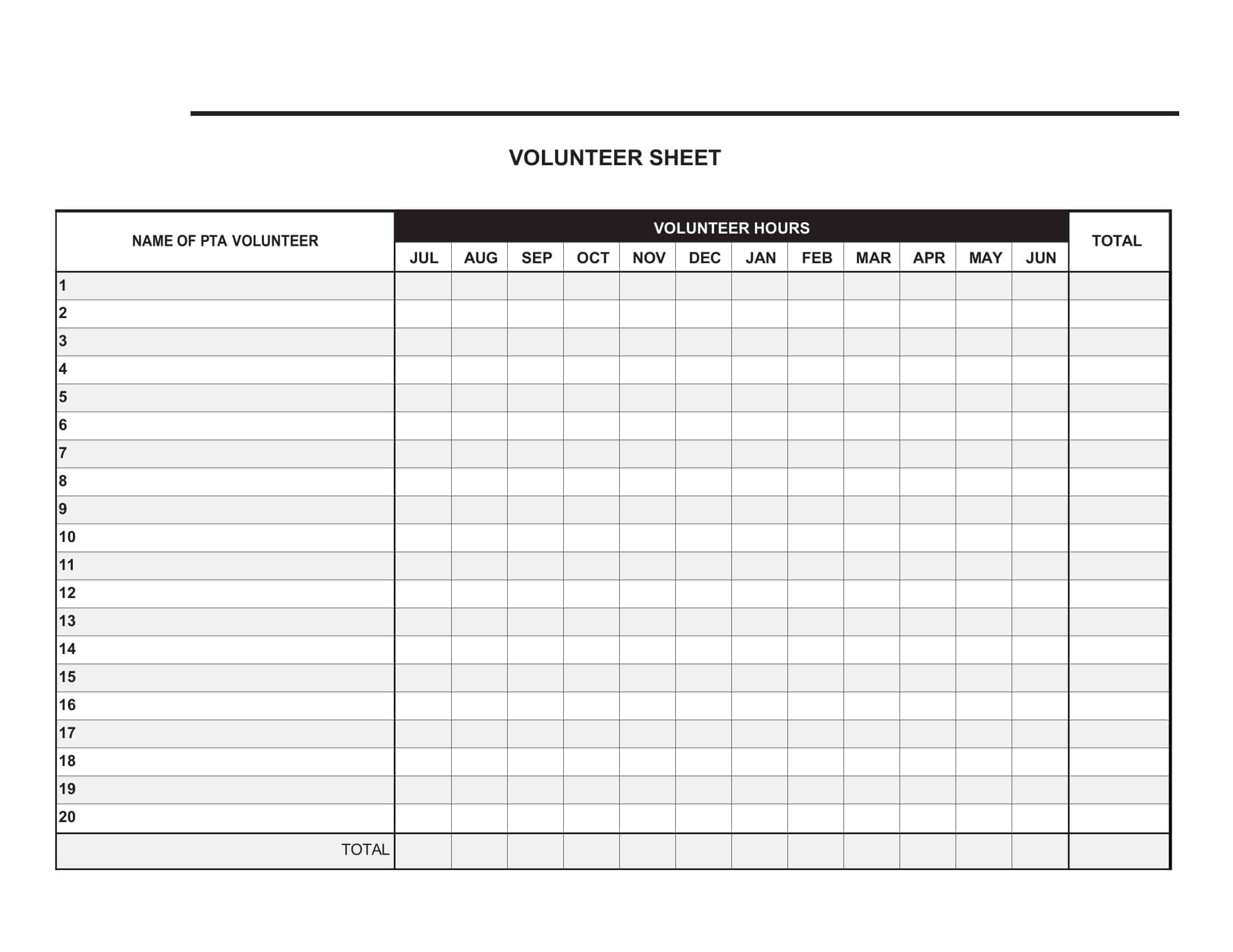 Free Printable Volunteer Hours Log Templates Excel PDF Form Sheet Free Printable Volunteer Hours Log Templates Excel PDF Form Sheet