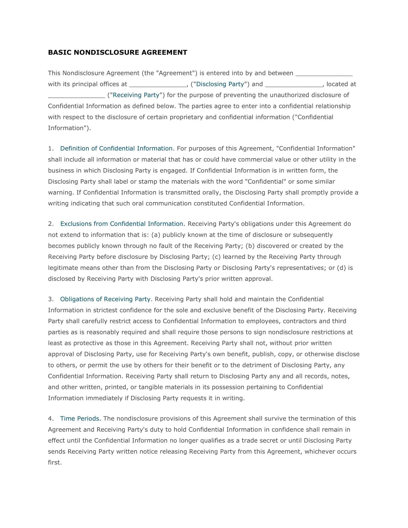 non disclosure agreement template free non disclosure agreement template free