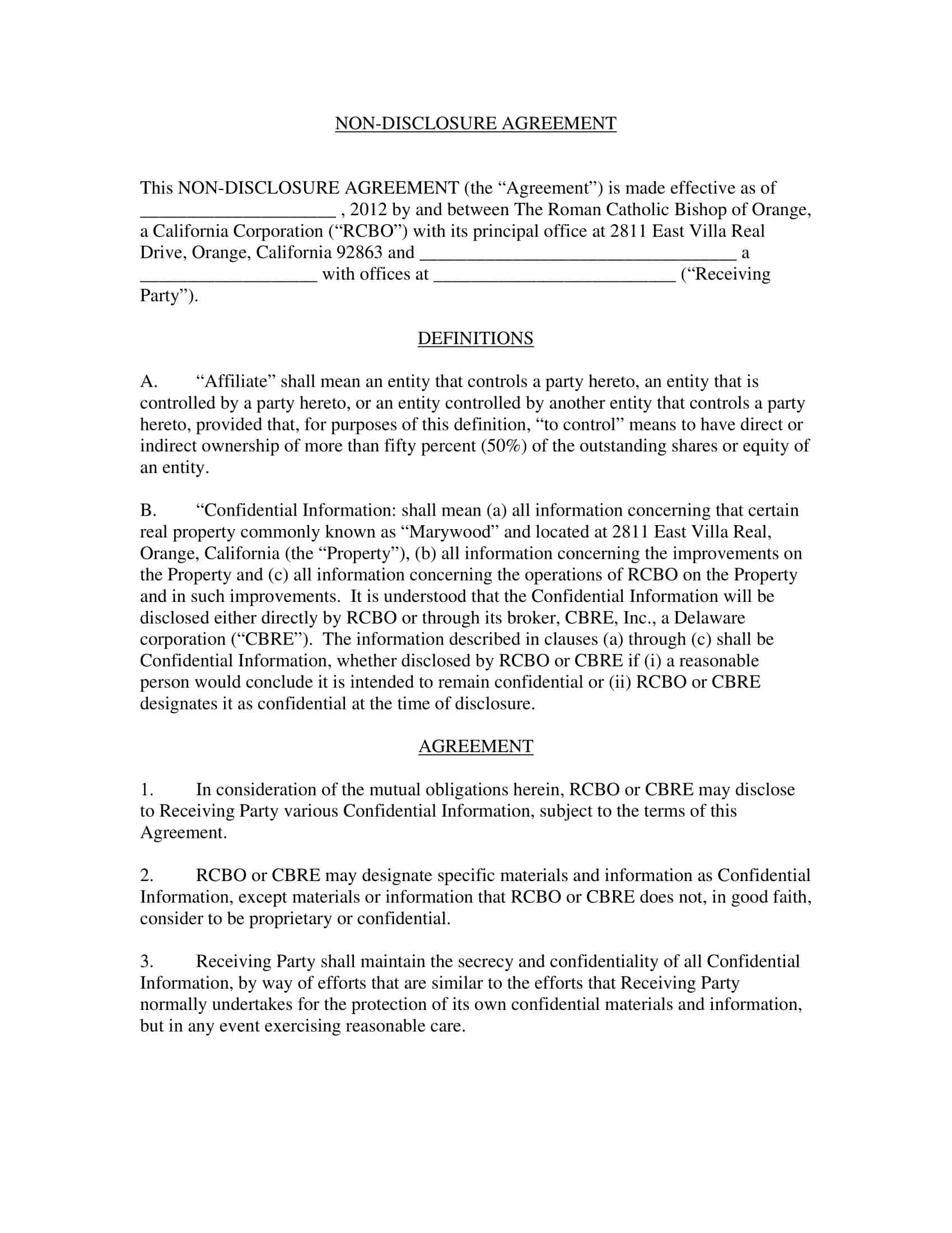 non disclosure agreement templates free non disclosure agreement templates free