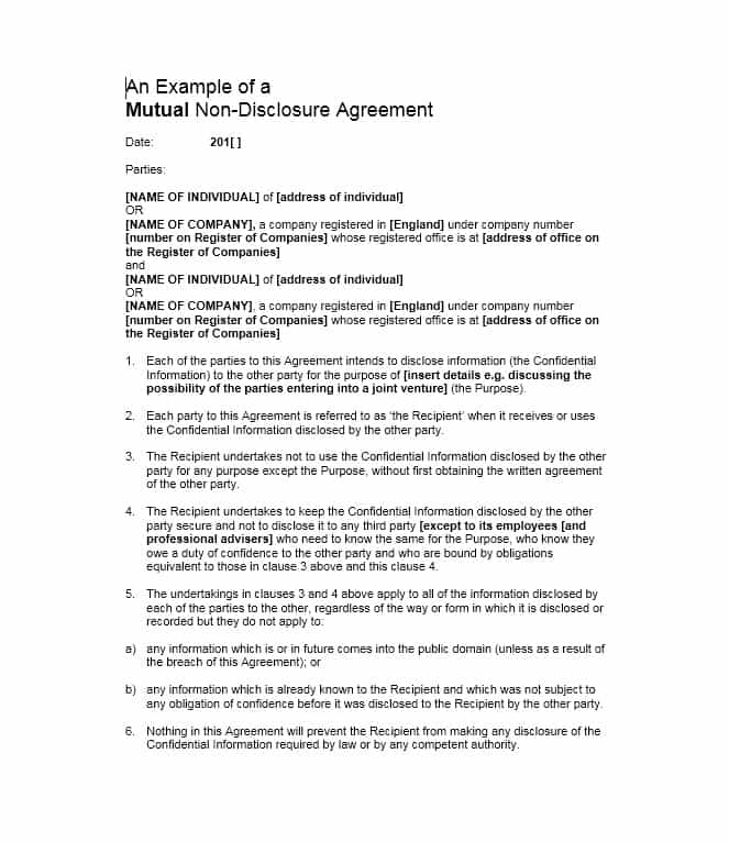non disclosure agreement non disclosure agreement