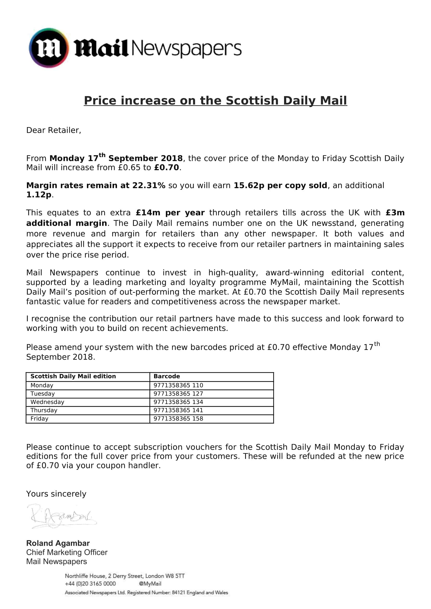Free Printable Price/Rate Increase Letter Templates [PDF, Excel] Customers