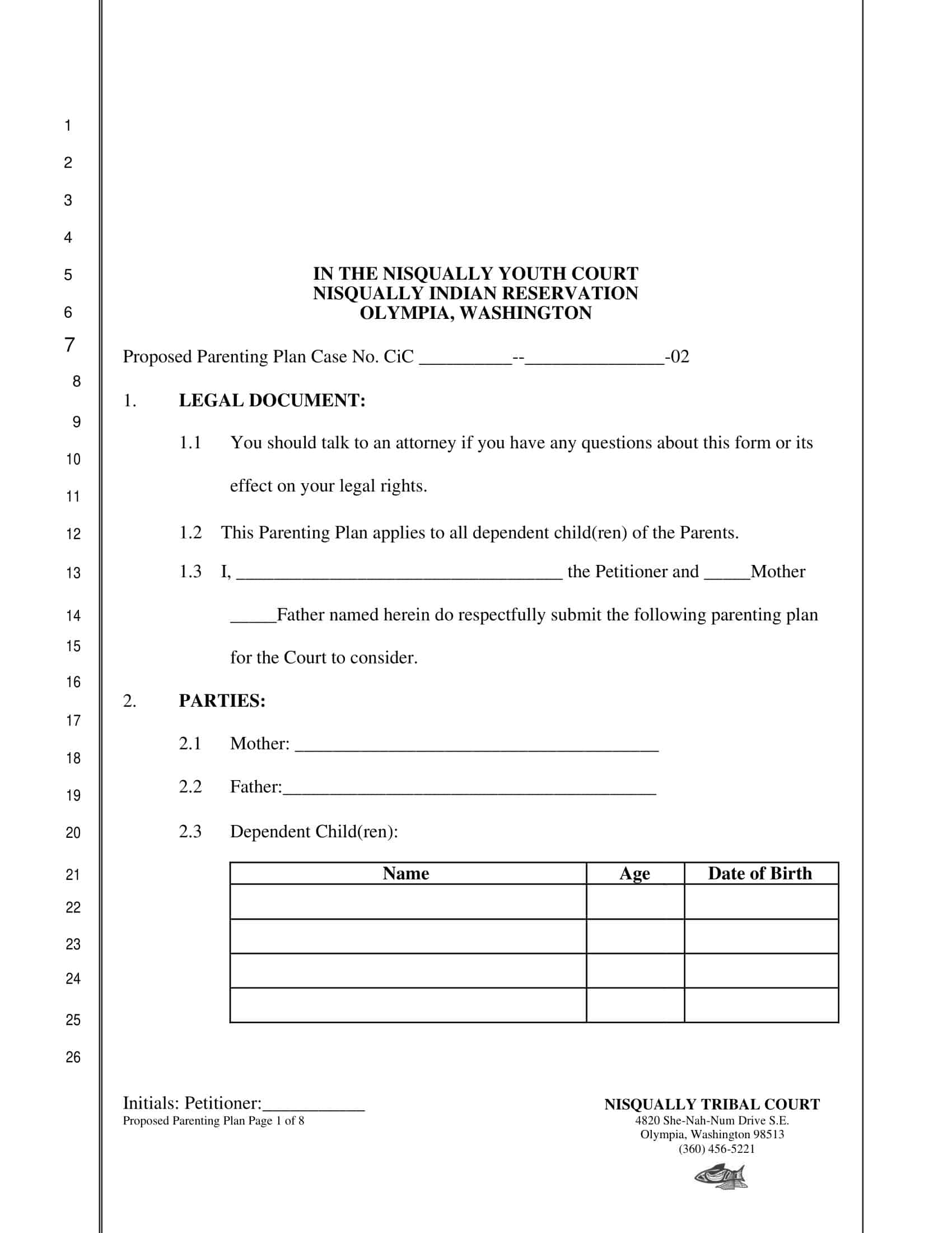 Free Printable Parenting Plan Templates PDF Excel 