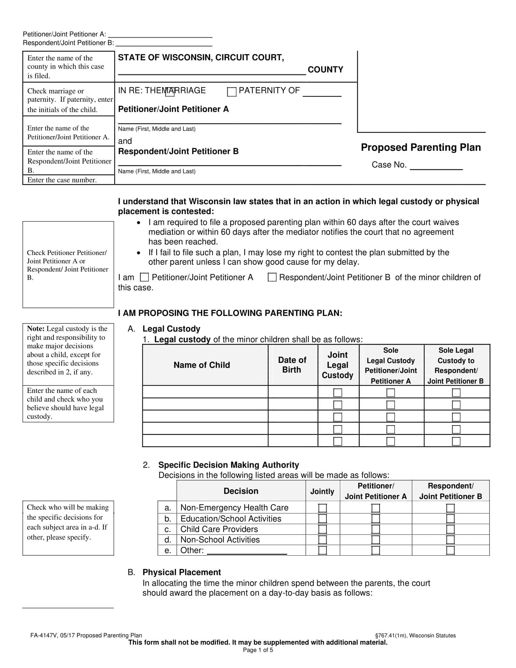 Free Printable Parenting Plan Templates [PDF, Excel]