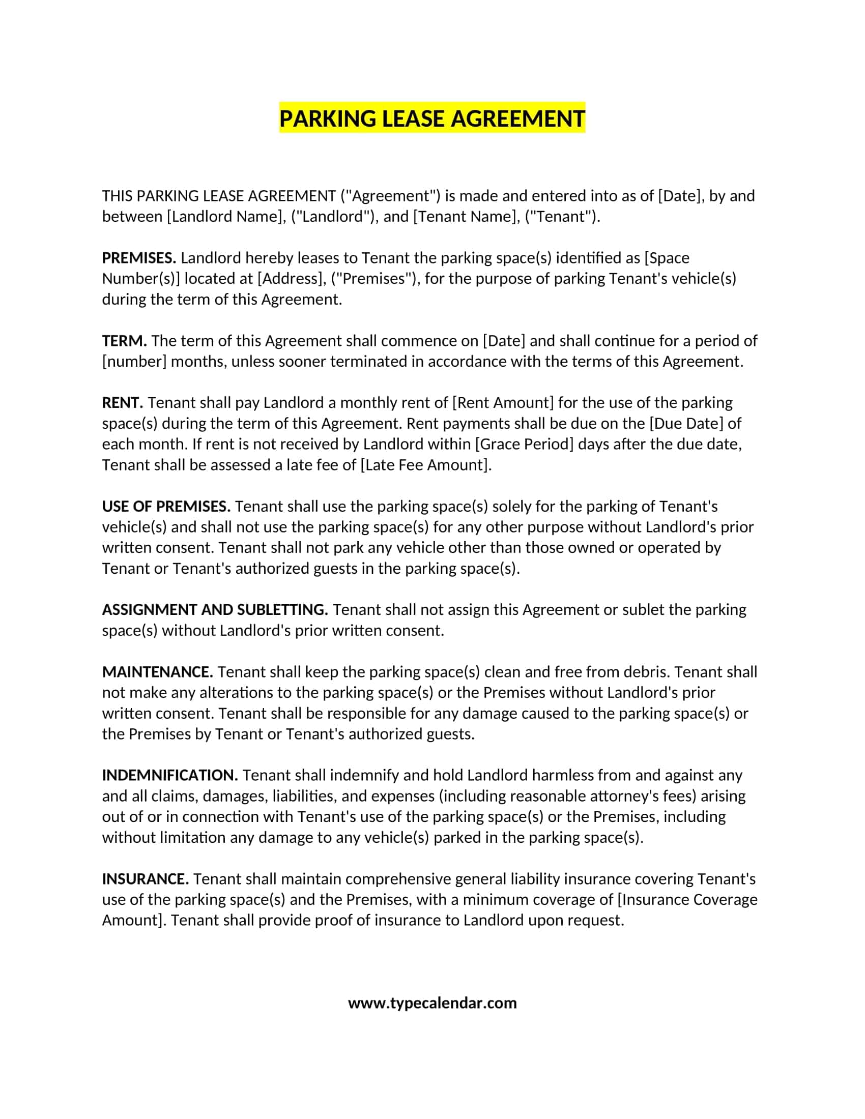 parking lease agreement parking lease agreement