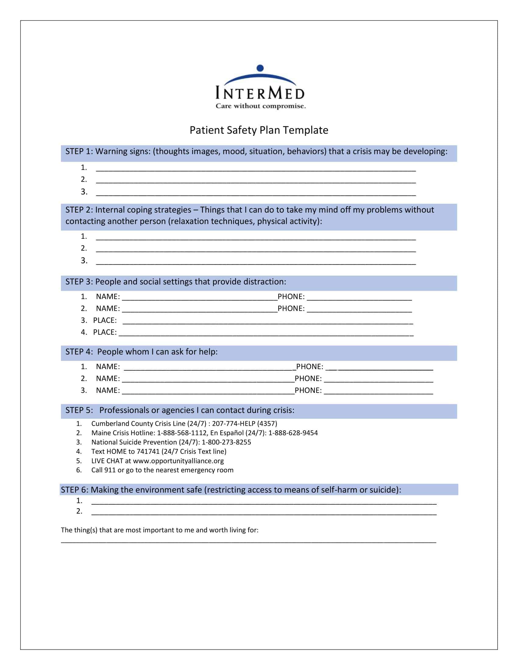 patient safety plan template patient safety plan template
