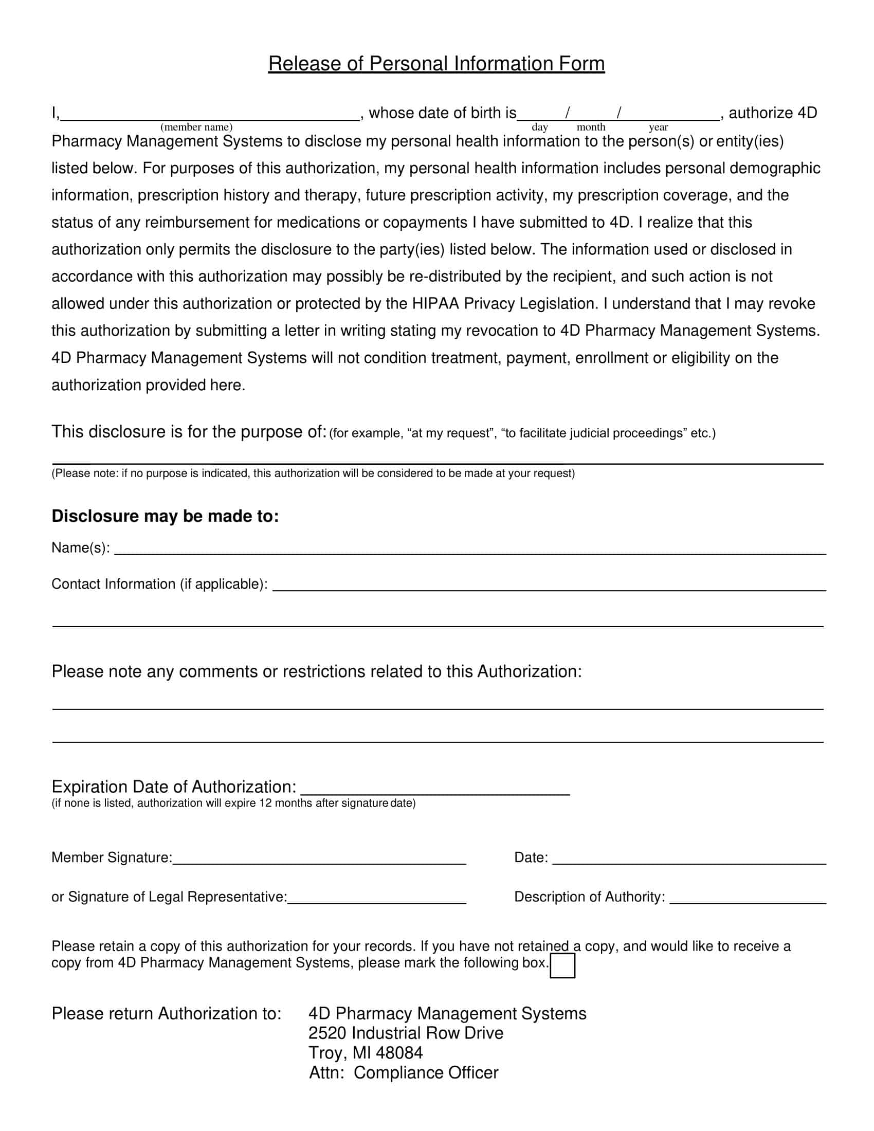Free Printable Personal Information Form Templates [PDF, Word] Basic