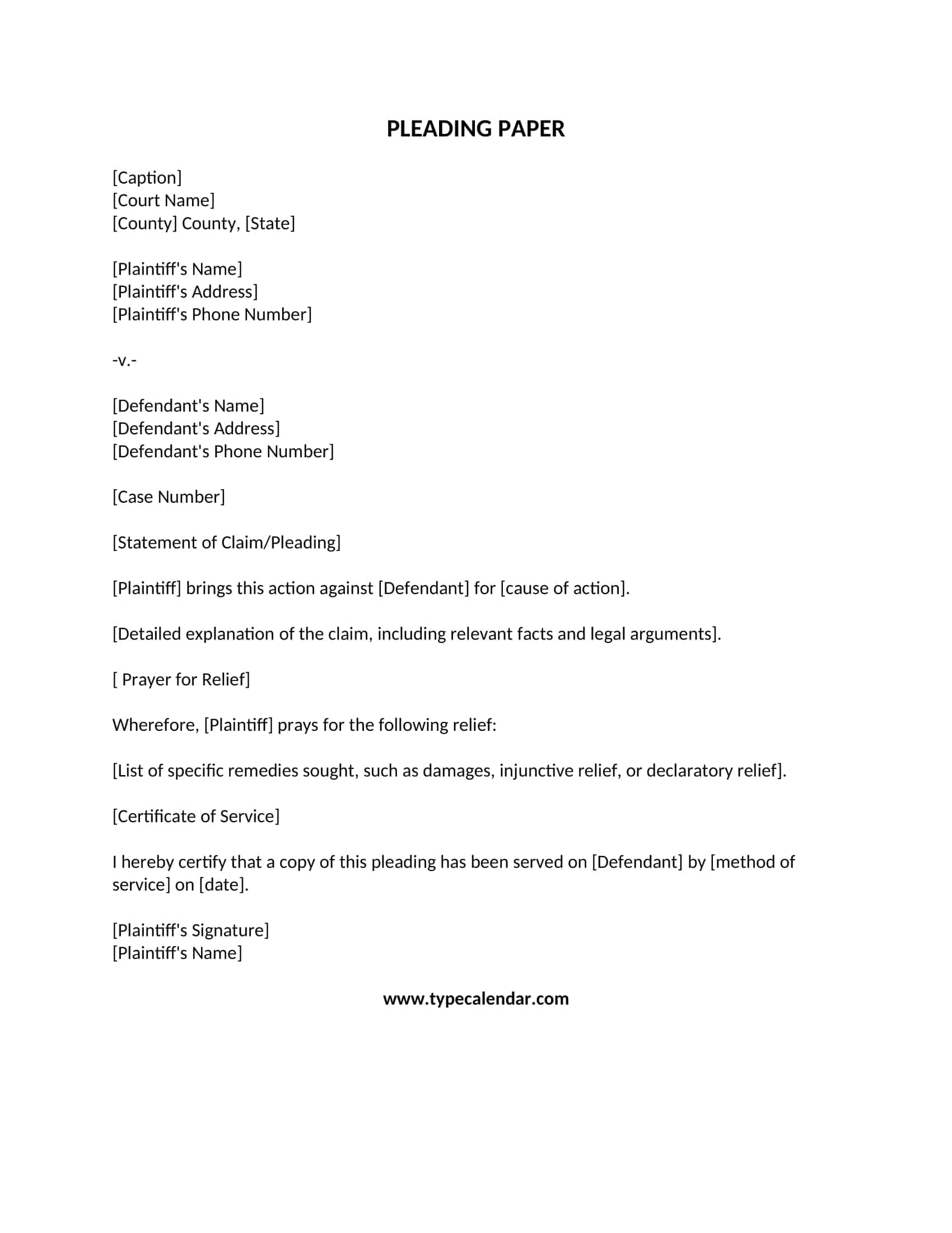 Free Printable Pleading Paper Templates Word PDF Legal Free Printable Pleading Paper Templates Word PDF Legal