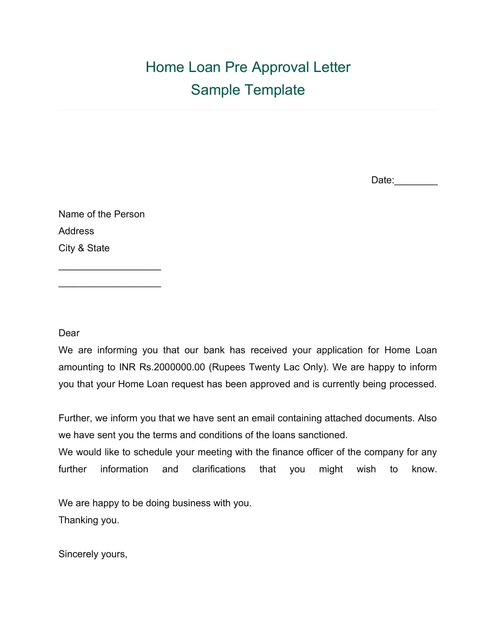 Free Printable PreApproval Letter Templates [PDF] & Mortgage & Loan