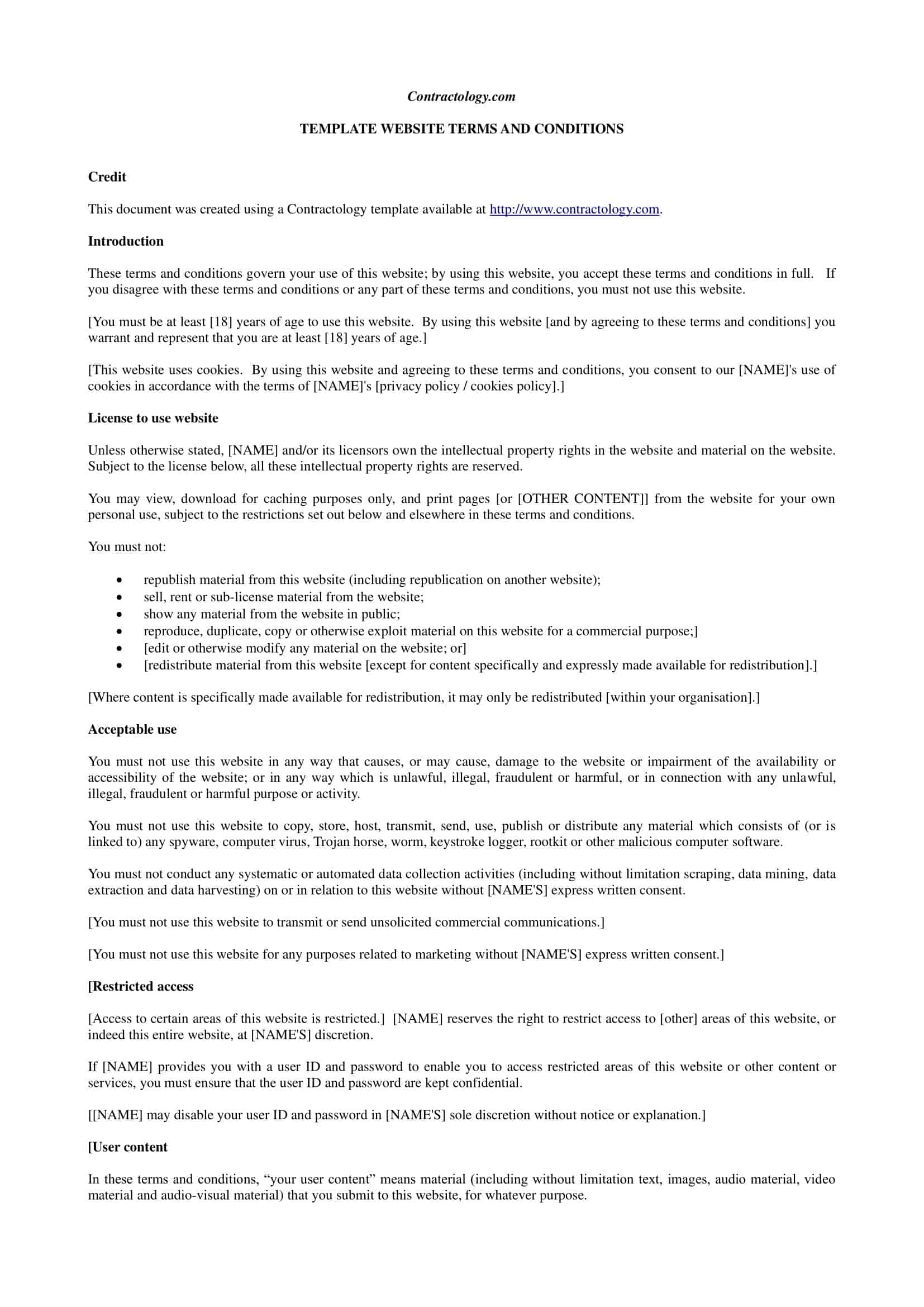 Free Printable Terms And Conditions Templates PDF Word Simple