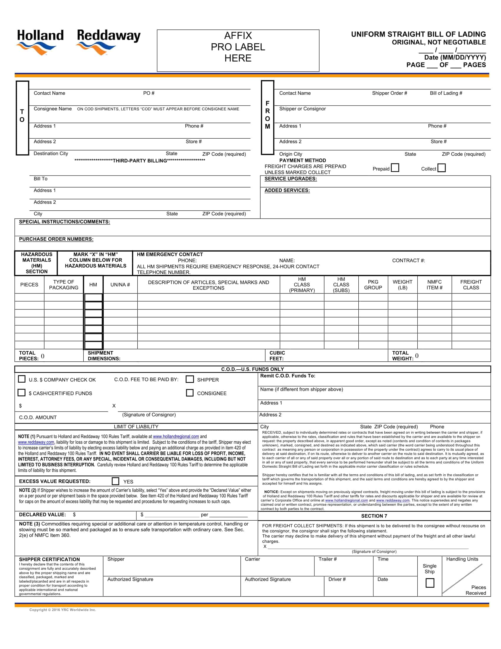 printable bill of lading form printable bill of lading form