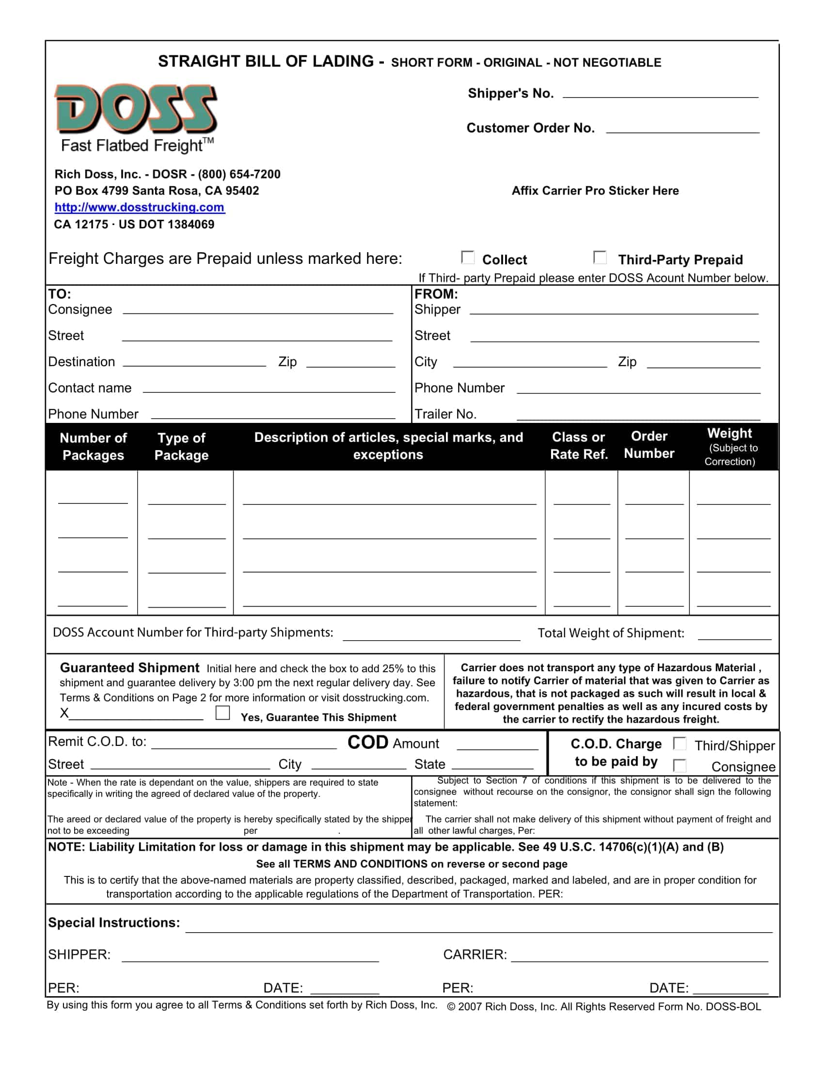 printable bill of lading printable bill of lading