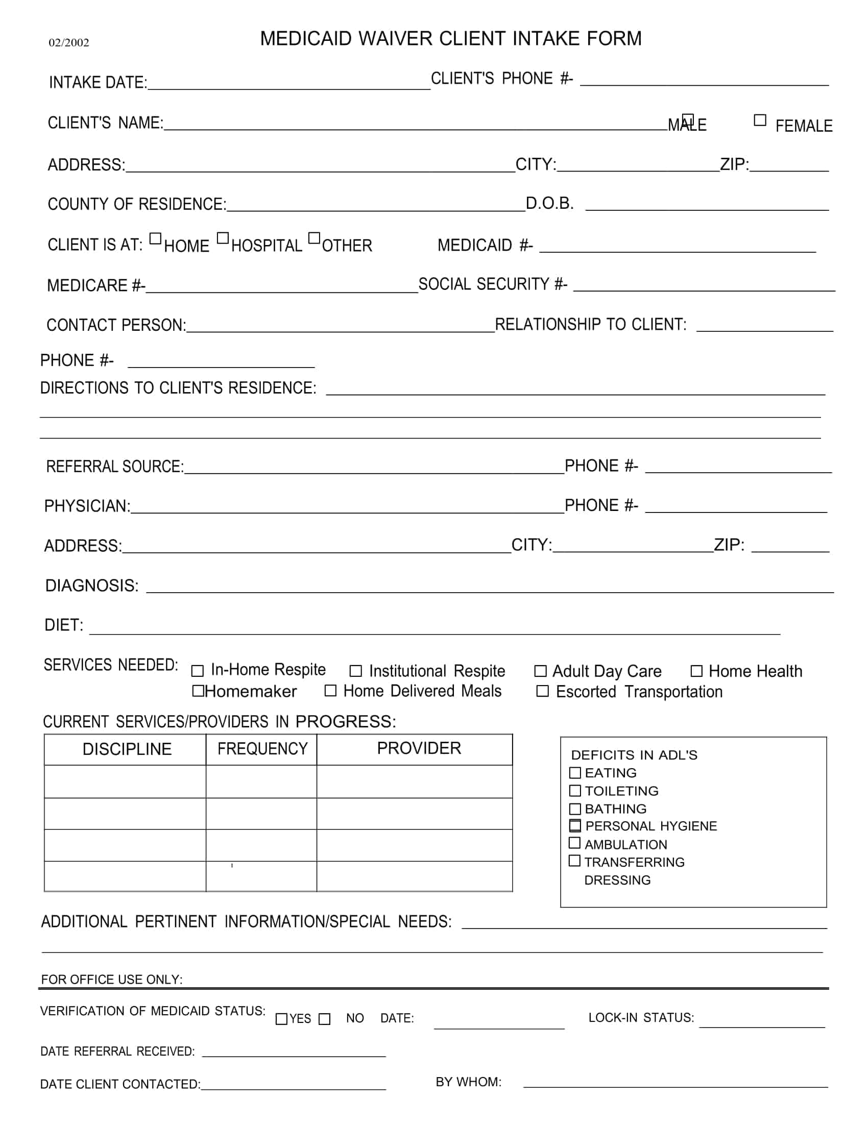 Free Printable Client Intake Form Templates [Word, PDF, Excel] Example
