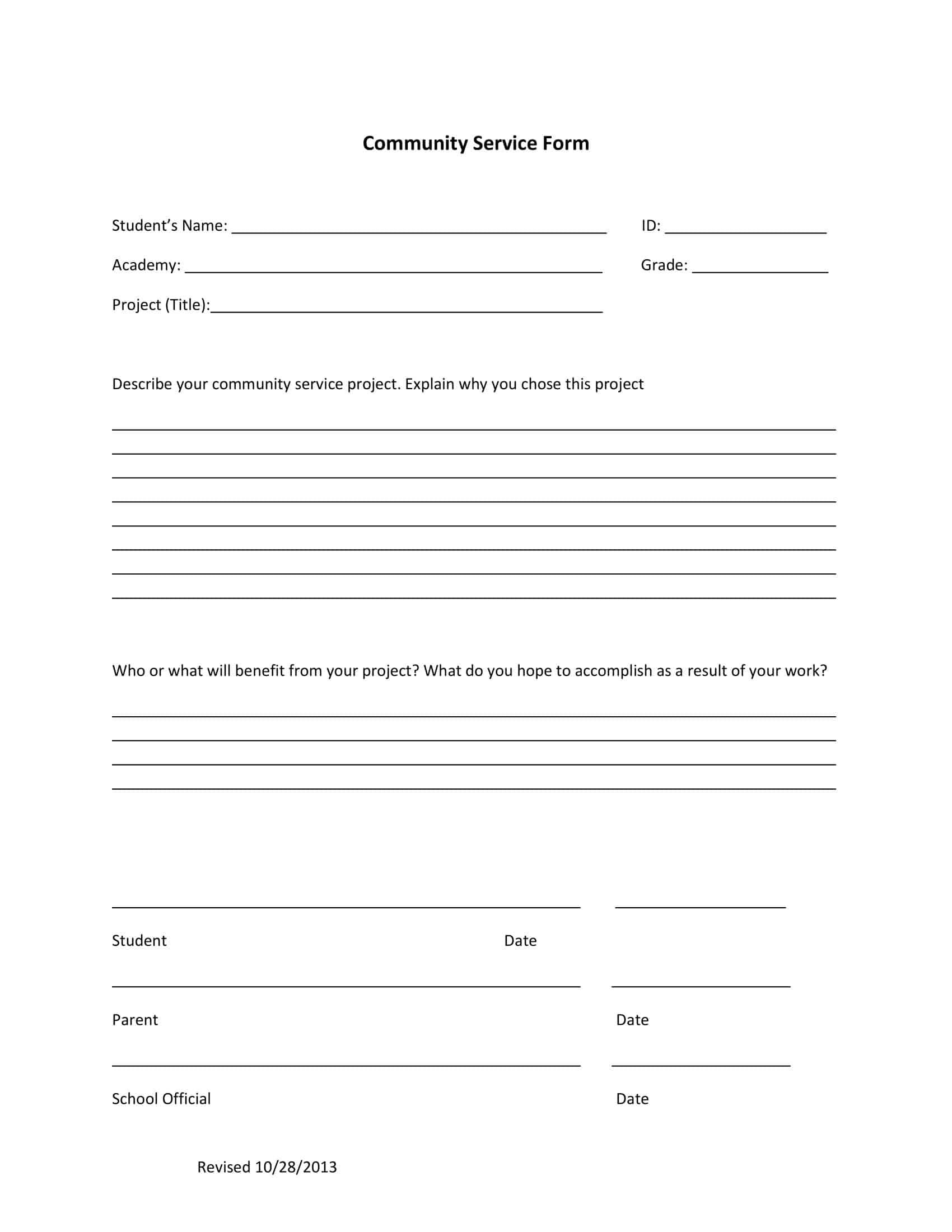 Free Printable Community Service Form Templates Word PDF Free Printable Community Service Form Templates Word PDF