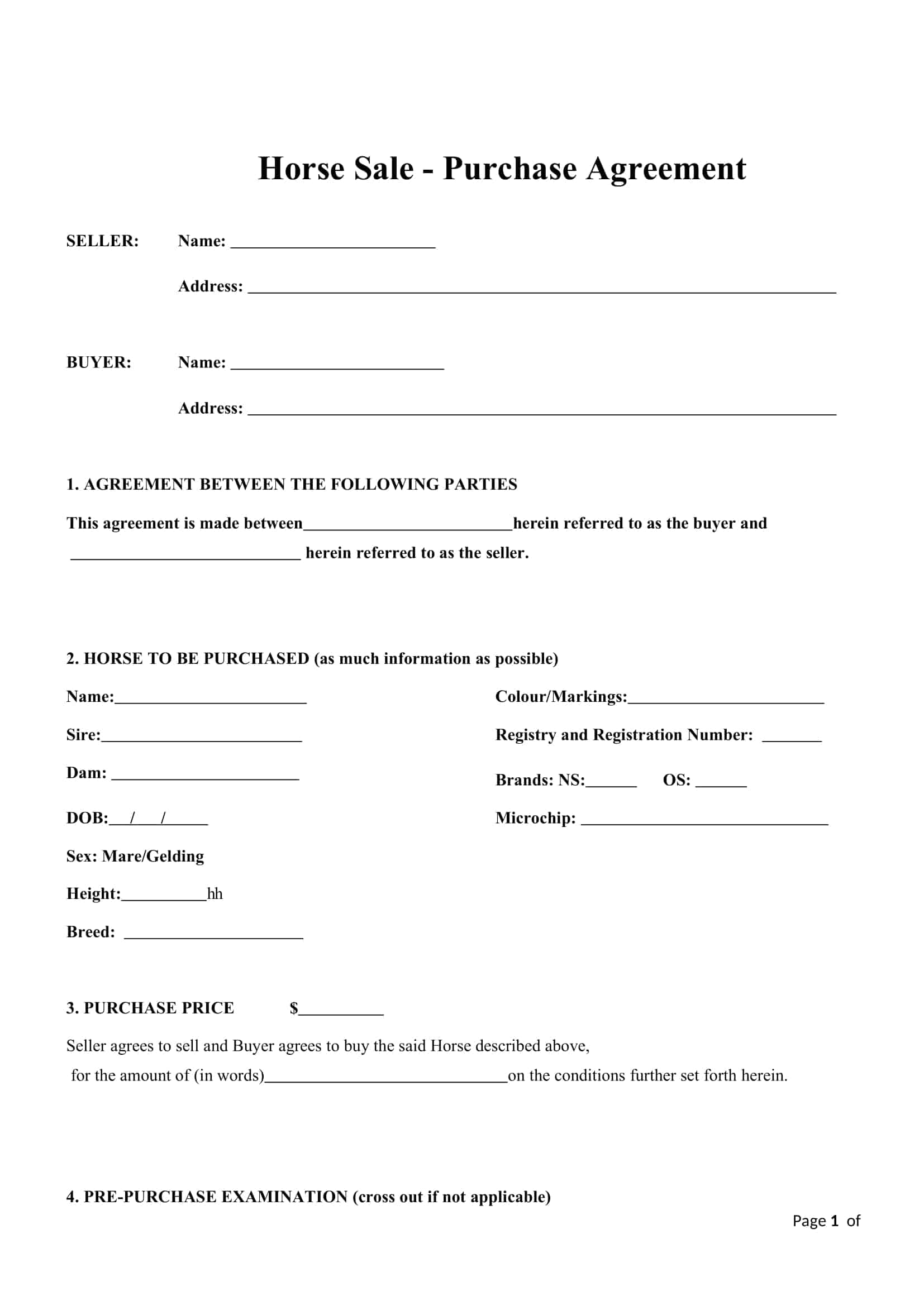 printable horse bill of sale printable horse bill of sale