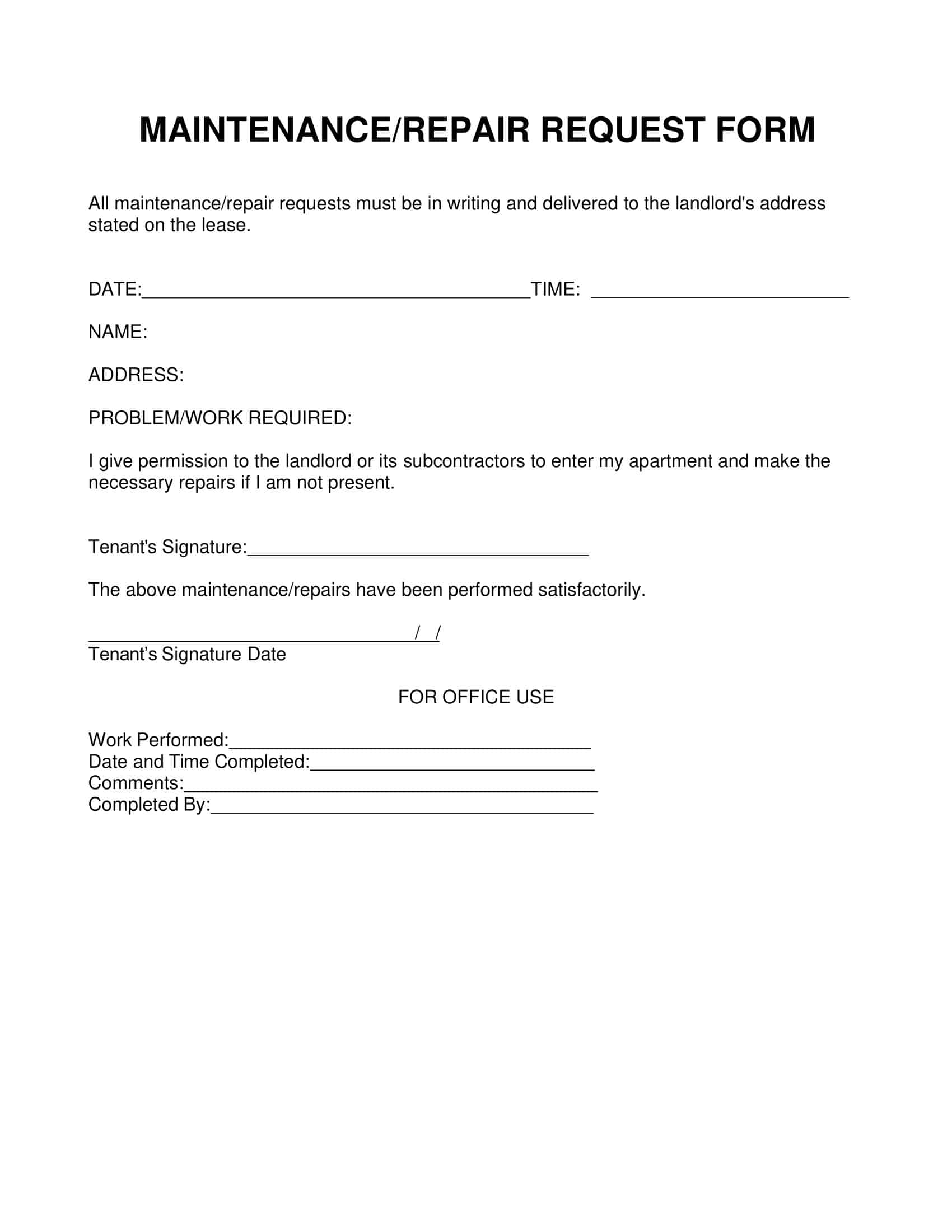 printable maintenance request form printable maintenance request form