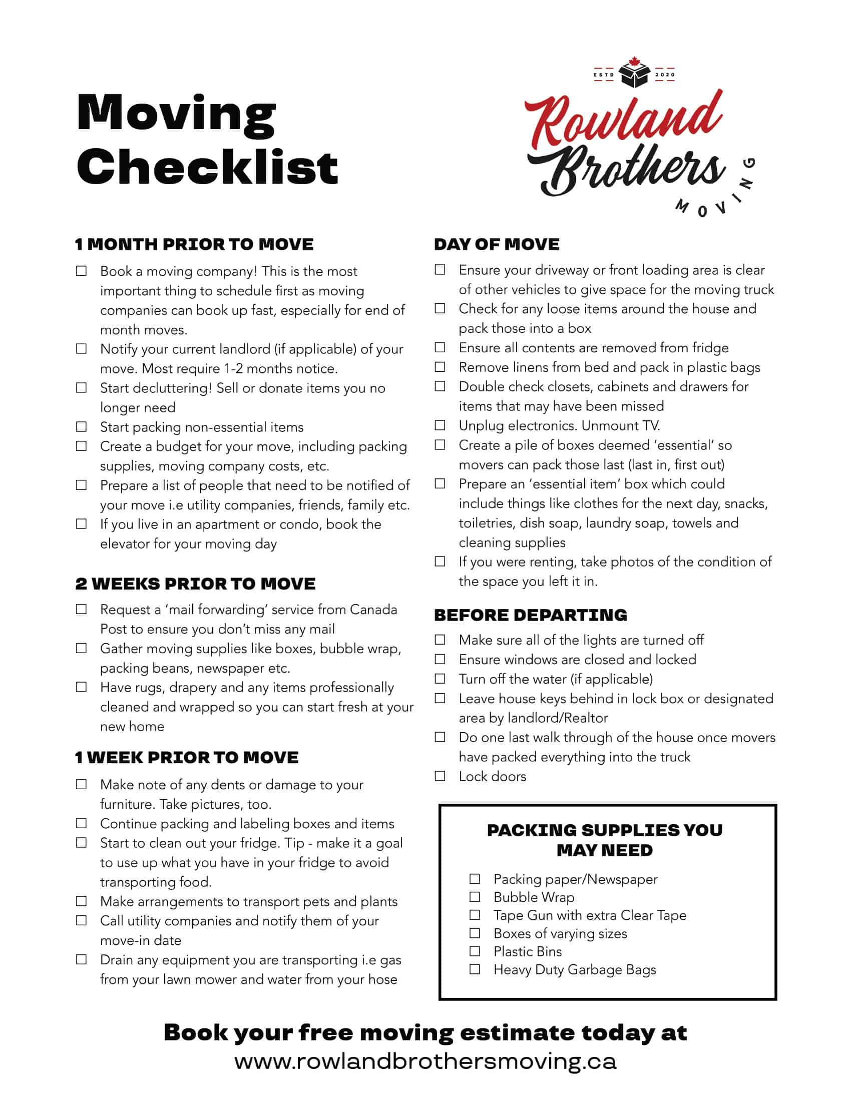 Free Printable Moving Checklist Templates Word PDF Excel Free Printable Moving Checklist Templates Word PDF Excel