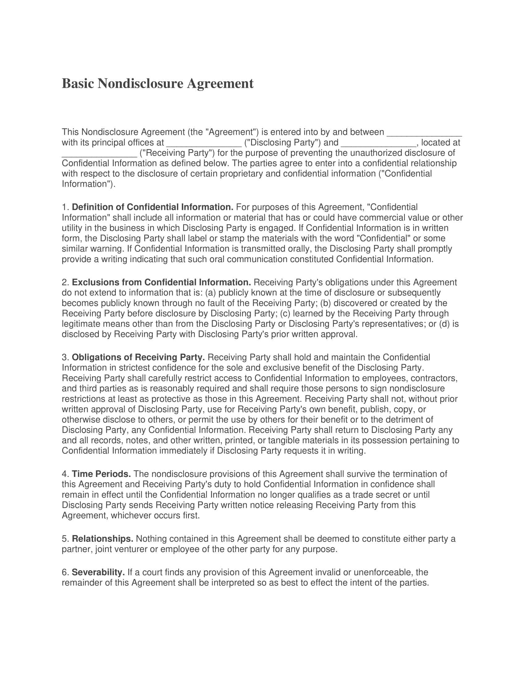 printable non disclosure agreement printable non disclosure agreement