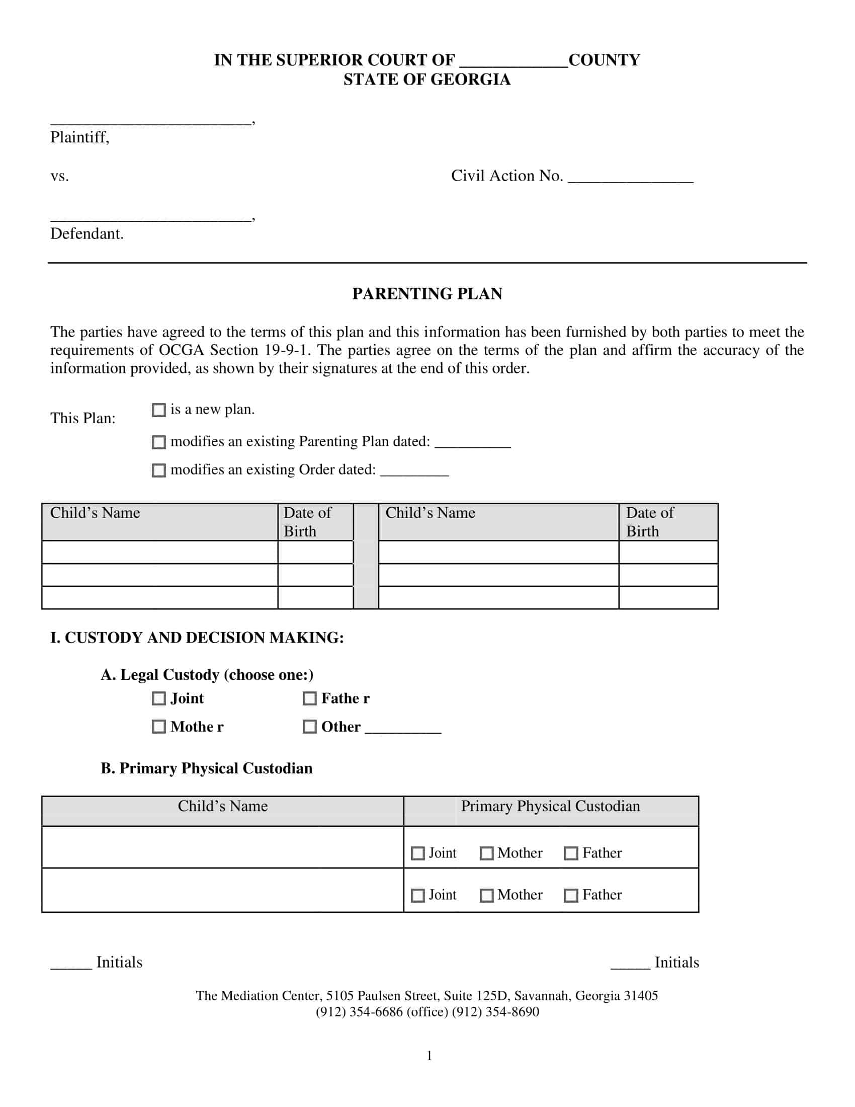 printable parenting plan printable parenting plan