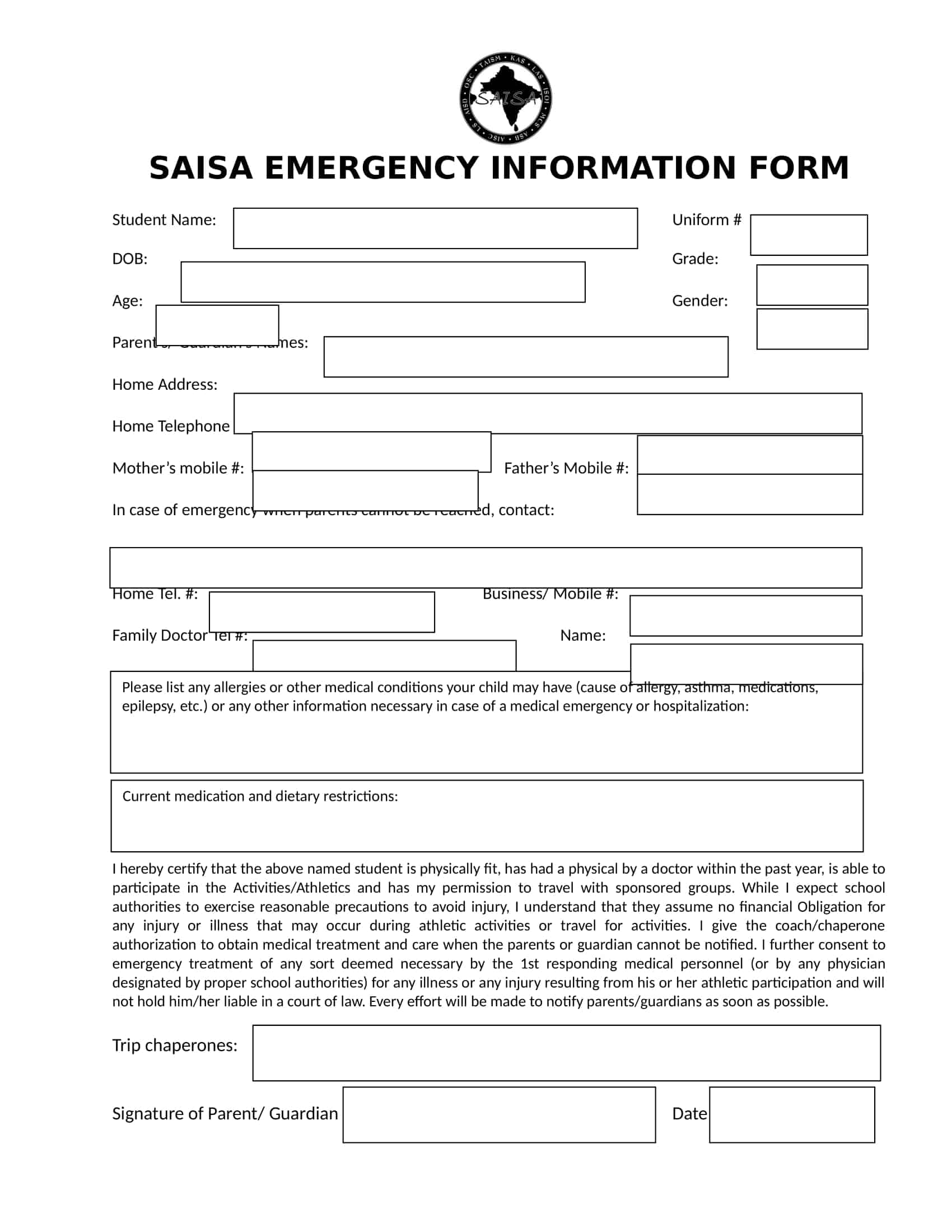 printable simple emergency contact form printable simple emergency contact form