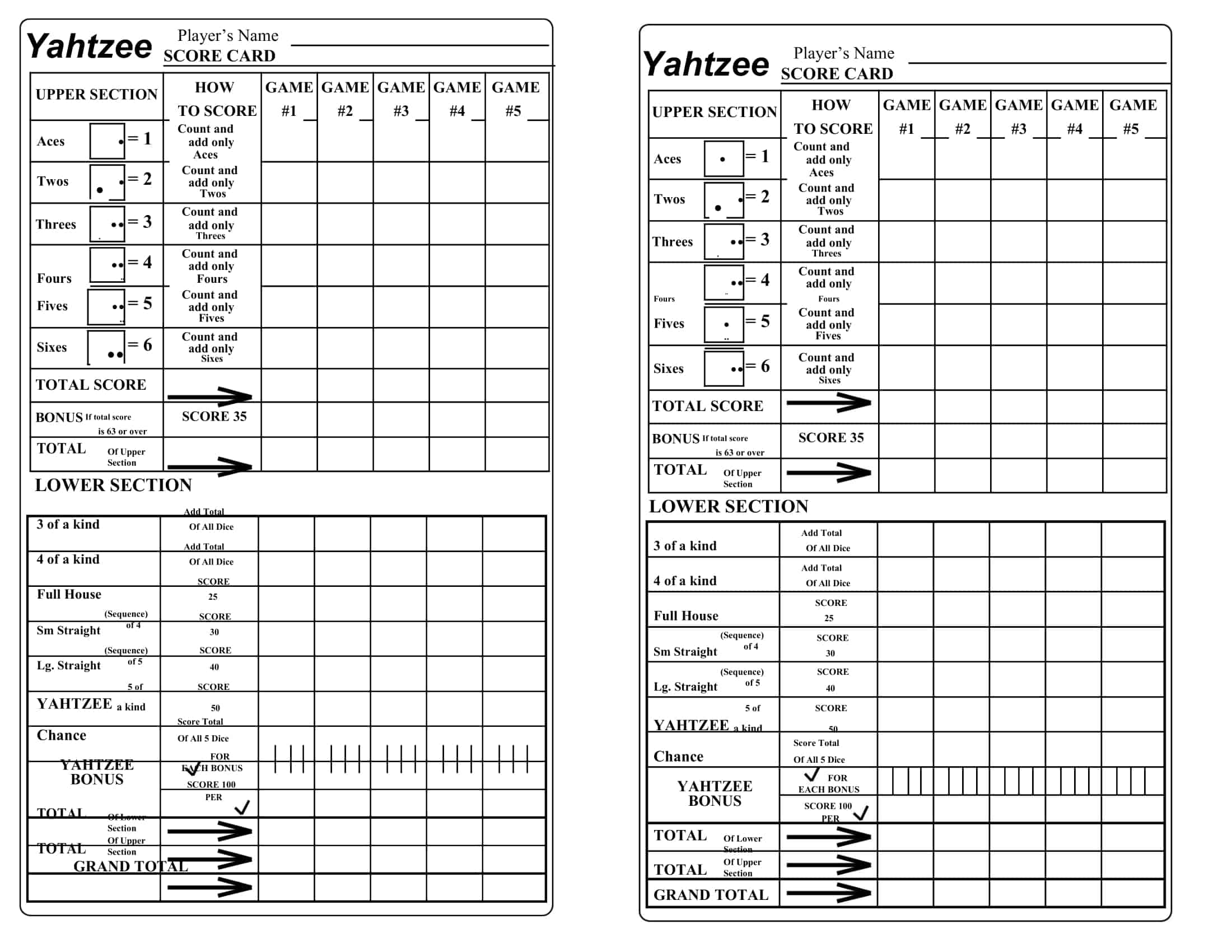 Free Downloadable Printable Yahtzee Score Sheets All For One