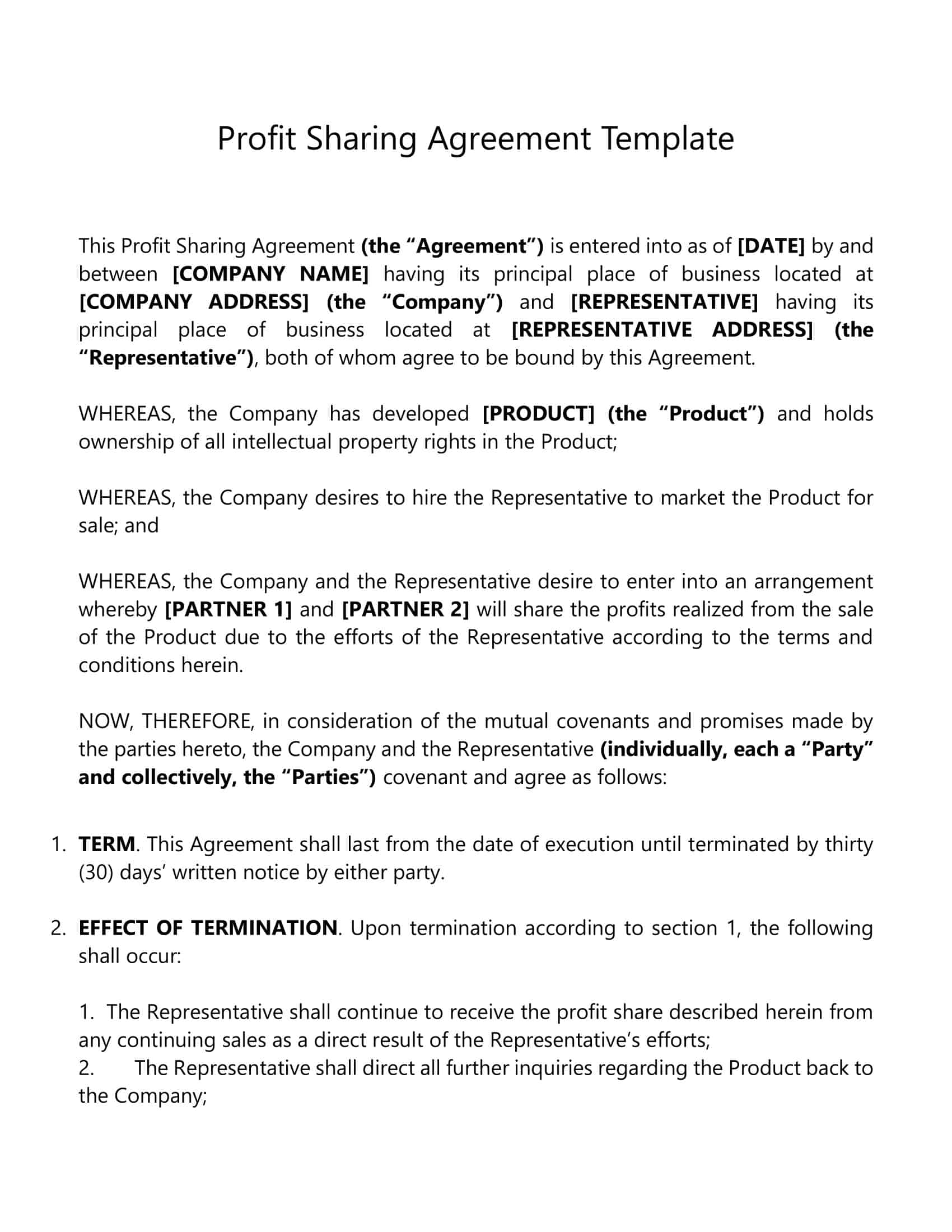profit sharing agreement template profit sharing agreement template