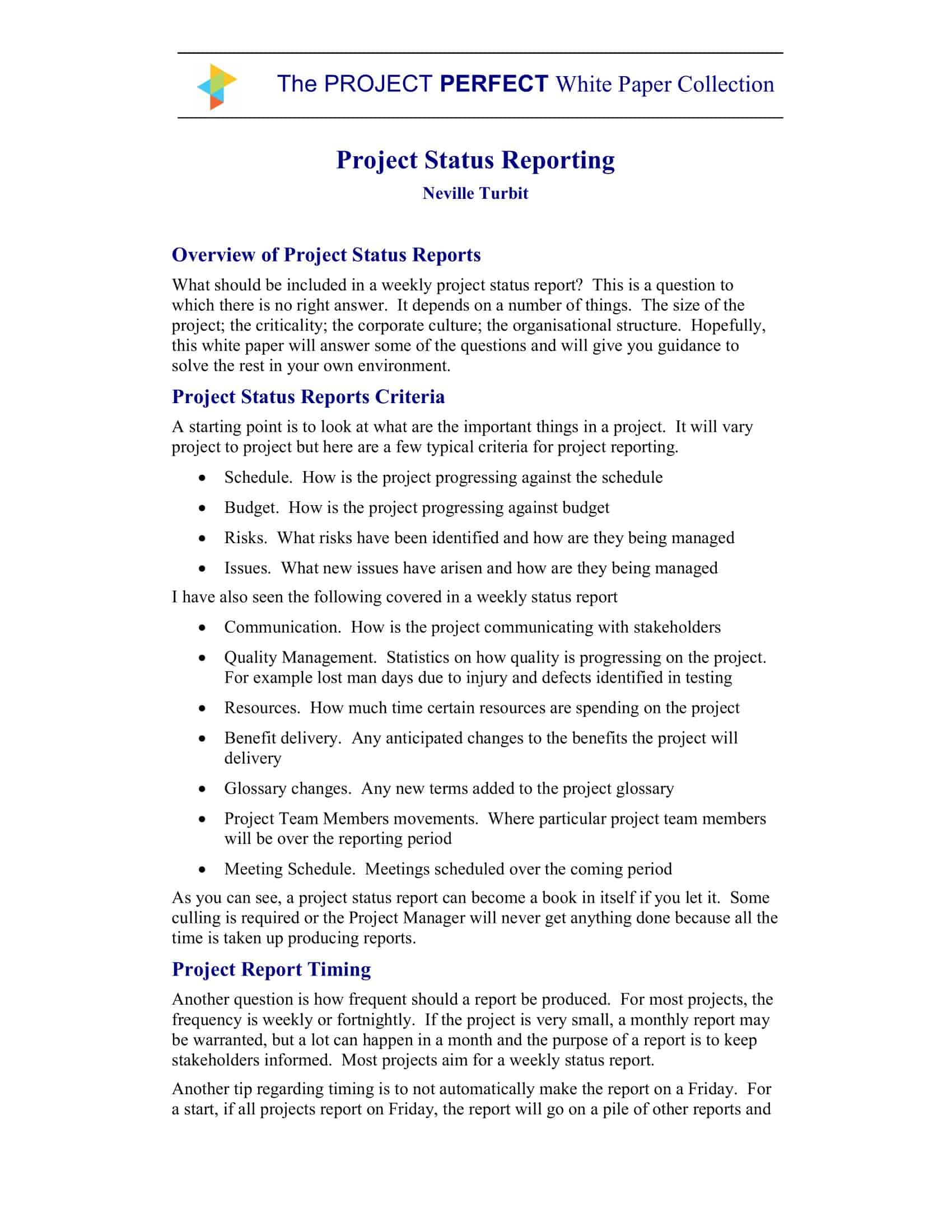project status reporting project status reporting