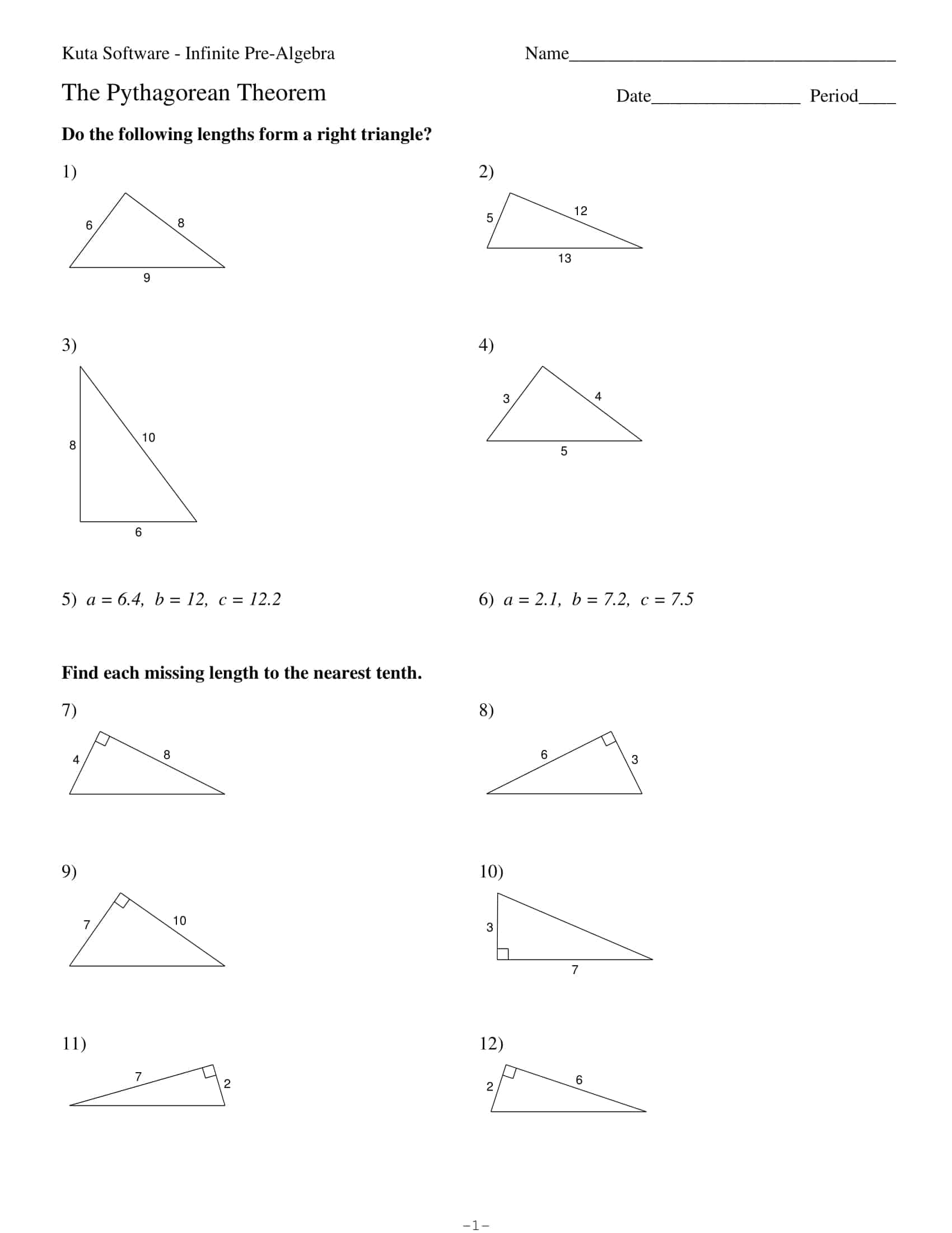 Free Printable Pythagorean Theorem Worksheet [PDF] Answers, Word Problems