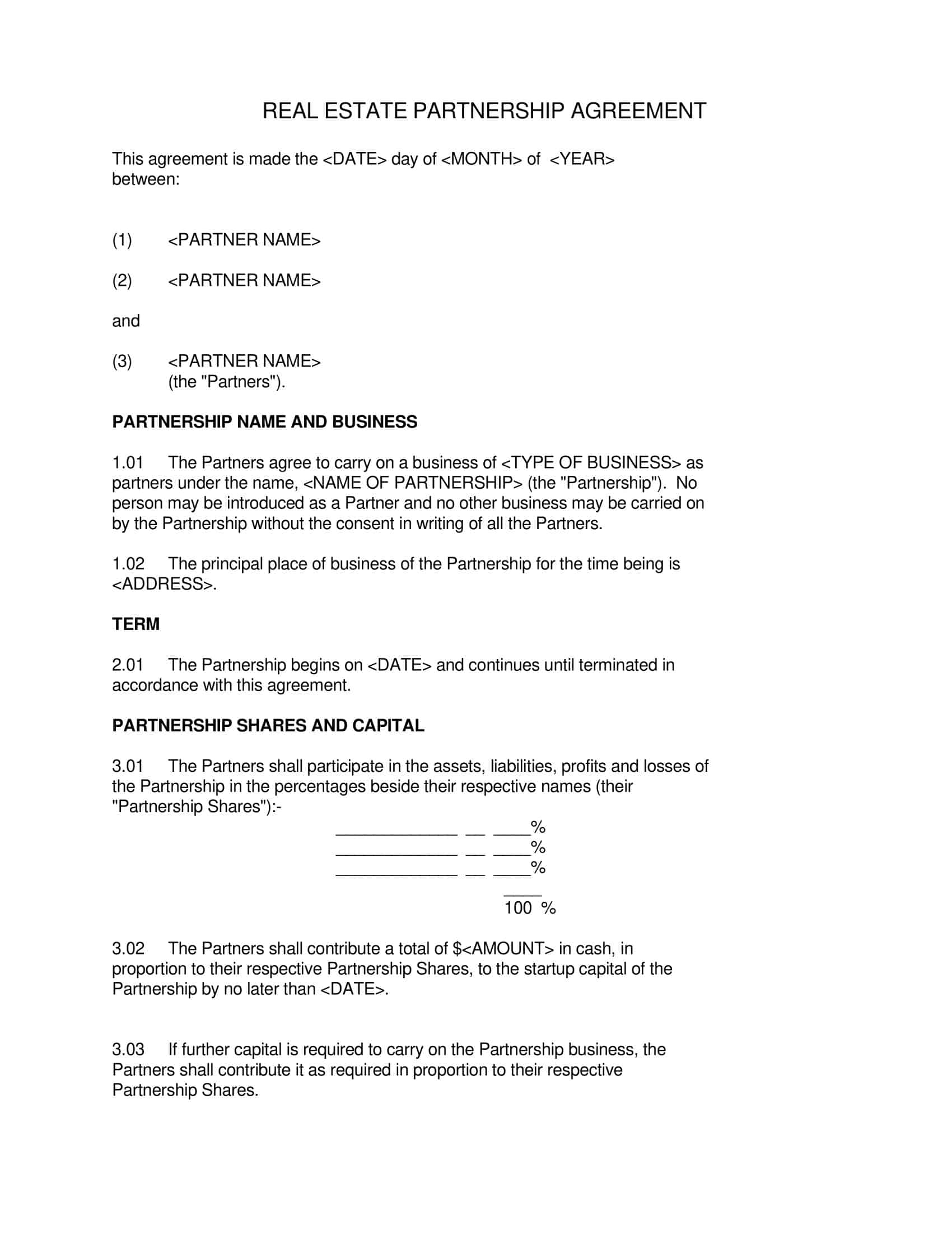 real estate llc partnership agreement real estate llc partnership agreement