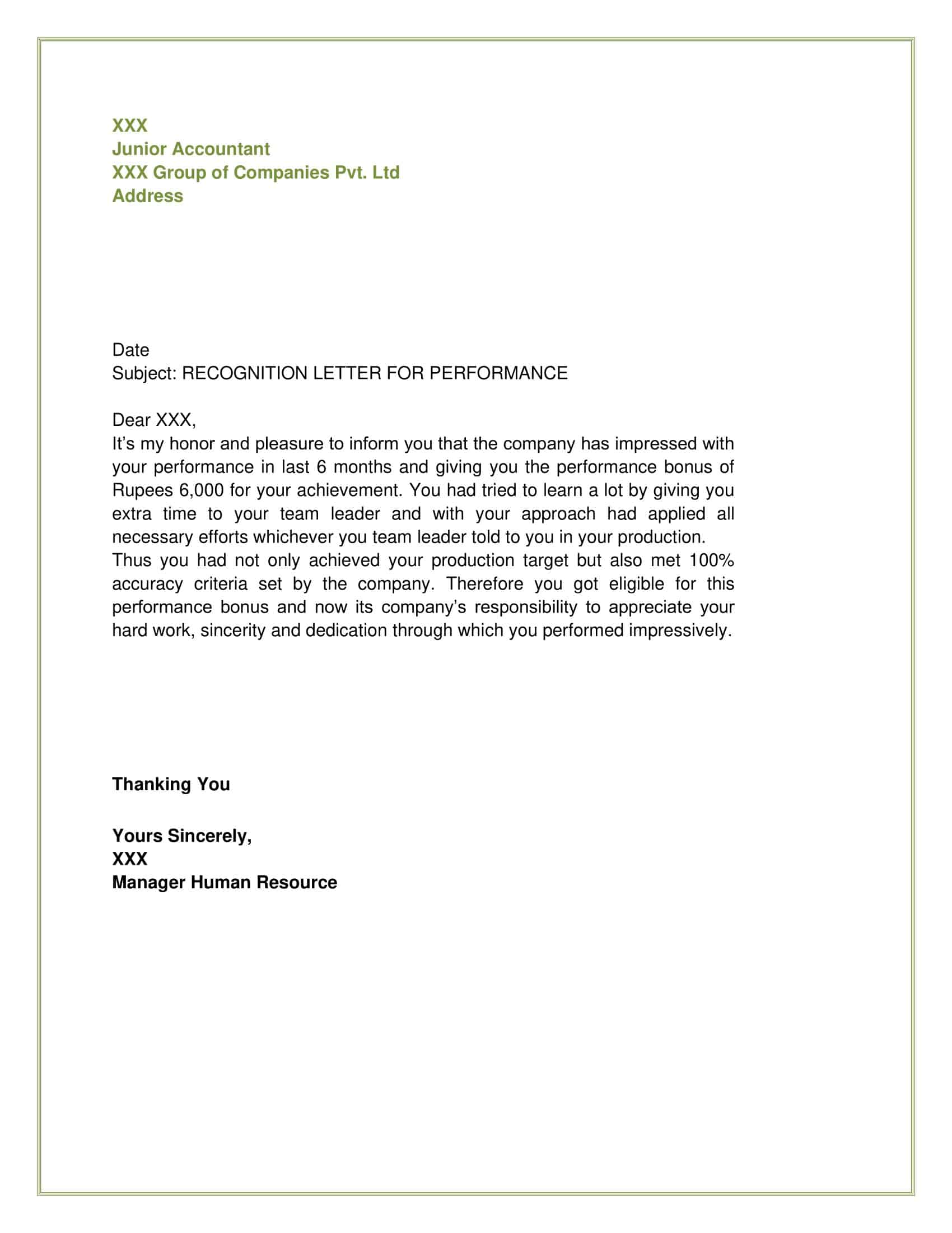 recognition letter samples recognition letter samples