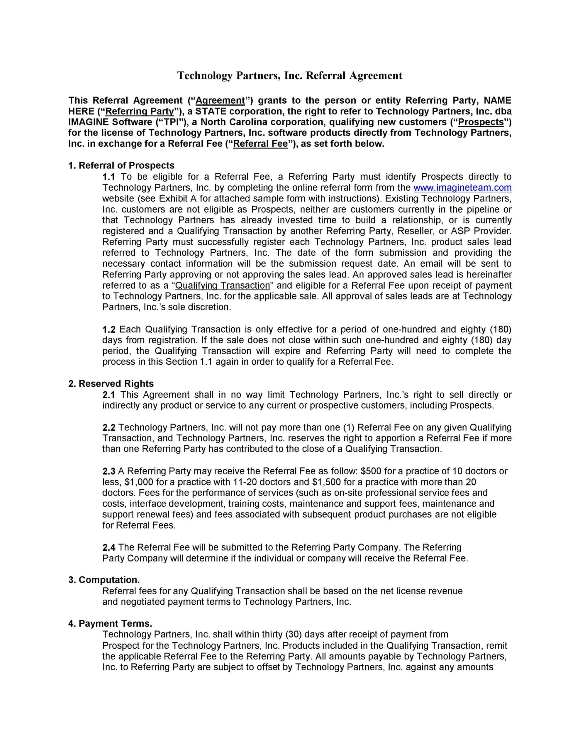 referral partnership agreement template referral partnership agreement template