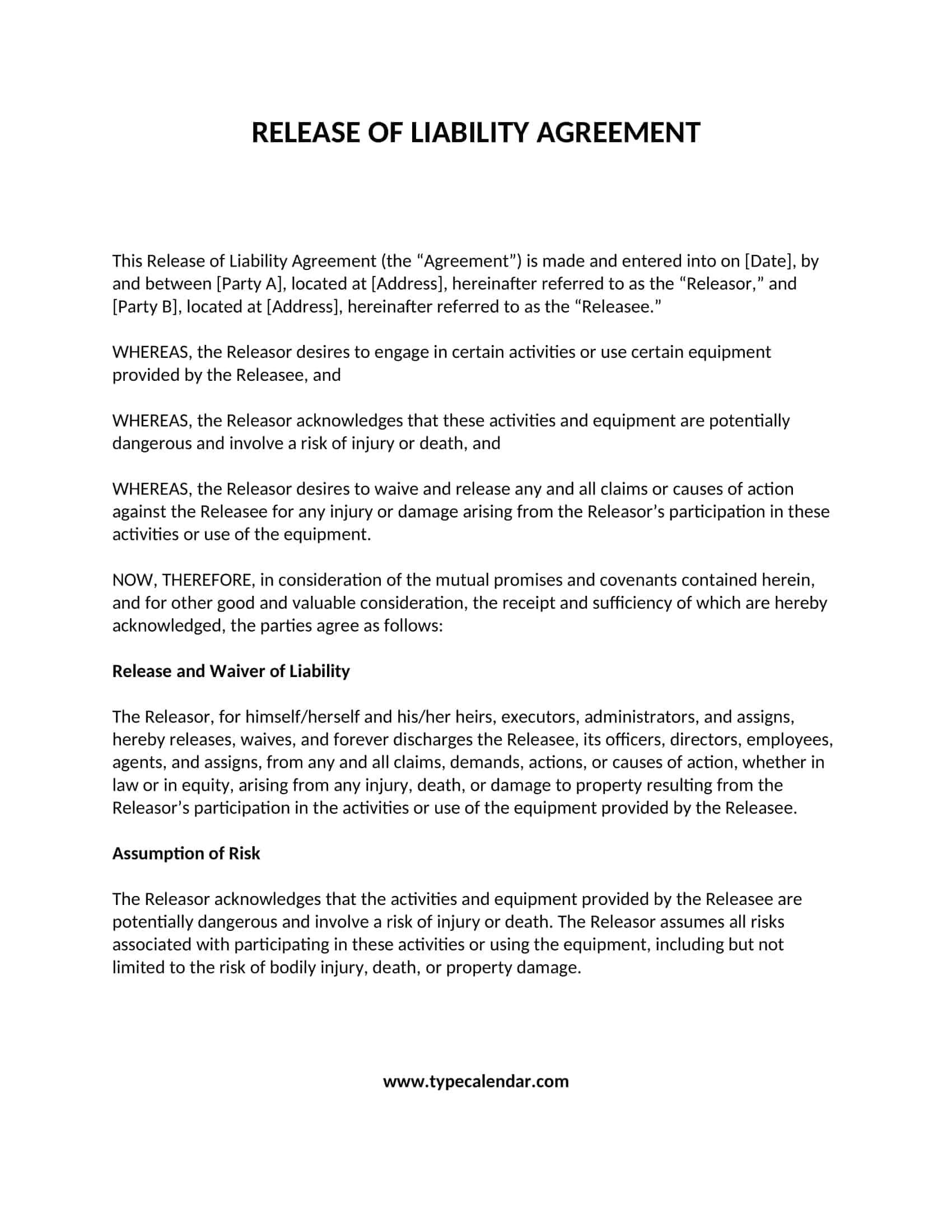 release of liability agreement release of liability agreement